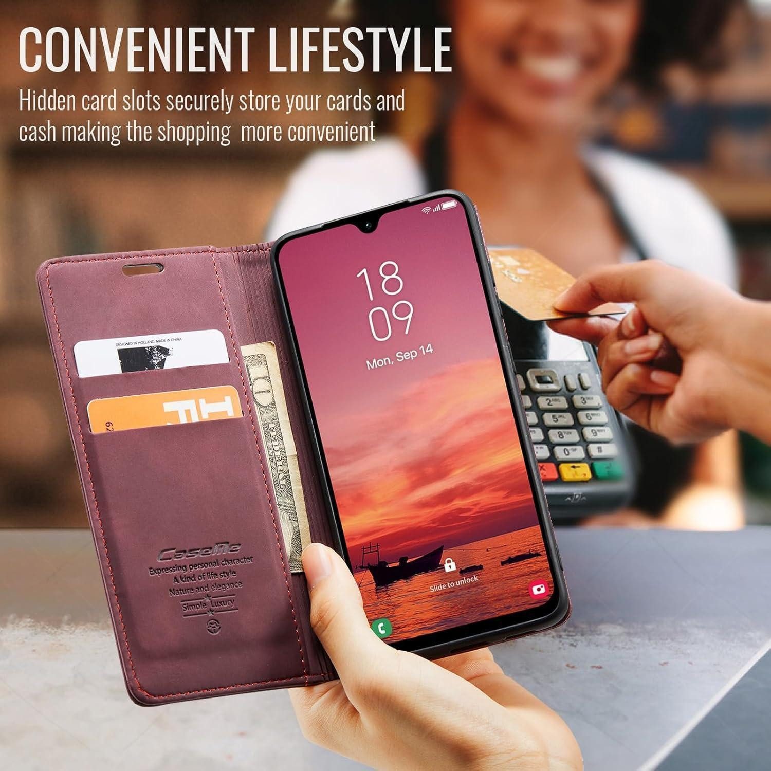 LuxusKollektion Flip Case Handyhülle A17 5G Klapphülle Leder Kartenfach für Galaxy A17 Weinrot
