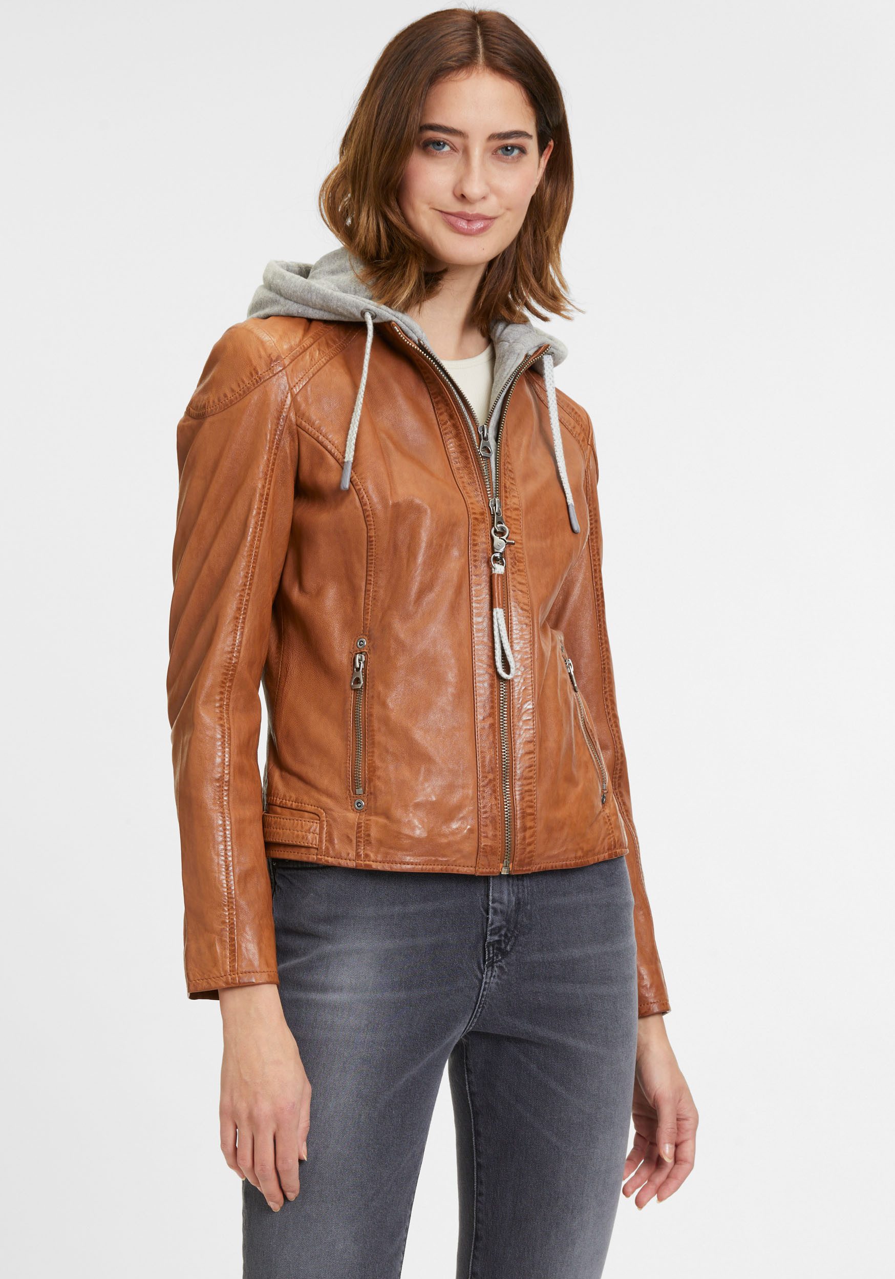 Mauritius Lederjacke GWAlice mit Reißverschlusstaschen, Ziernähte, günstig online kaufen