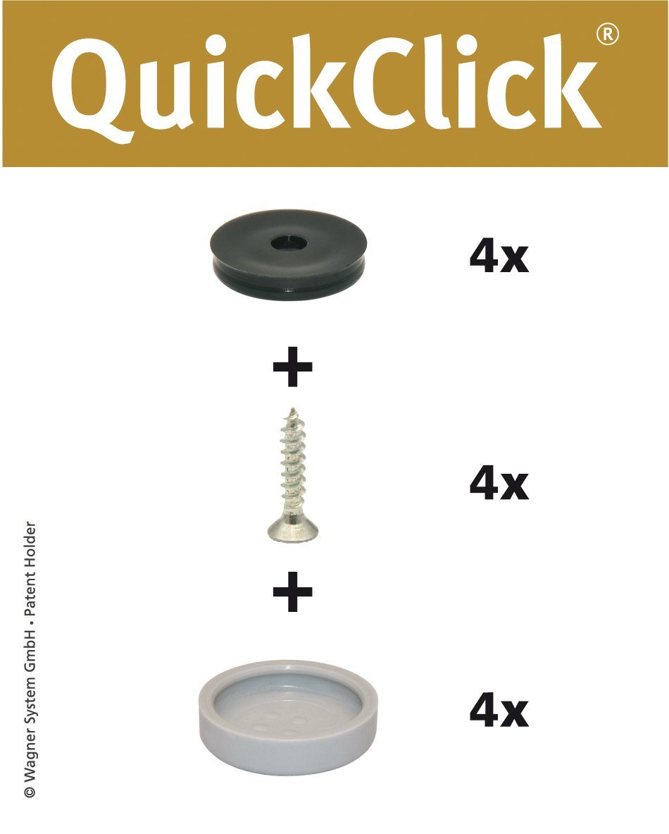 WAGNER design yourself Klick-Gleiter QuickClick® Stuhlgleiter, Kunststoffgleiter, Möbelgleiter I 4er-Set zum Anschrauben I 4x Basis + Schraube + Gleiteinsatz austauschbar - Kunststoff HYPER - Durchmesser Ø 17, 20, 25, 30, 40, 50 mm - Made in DE