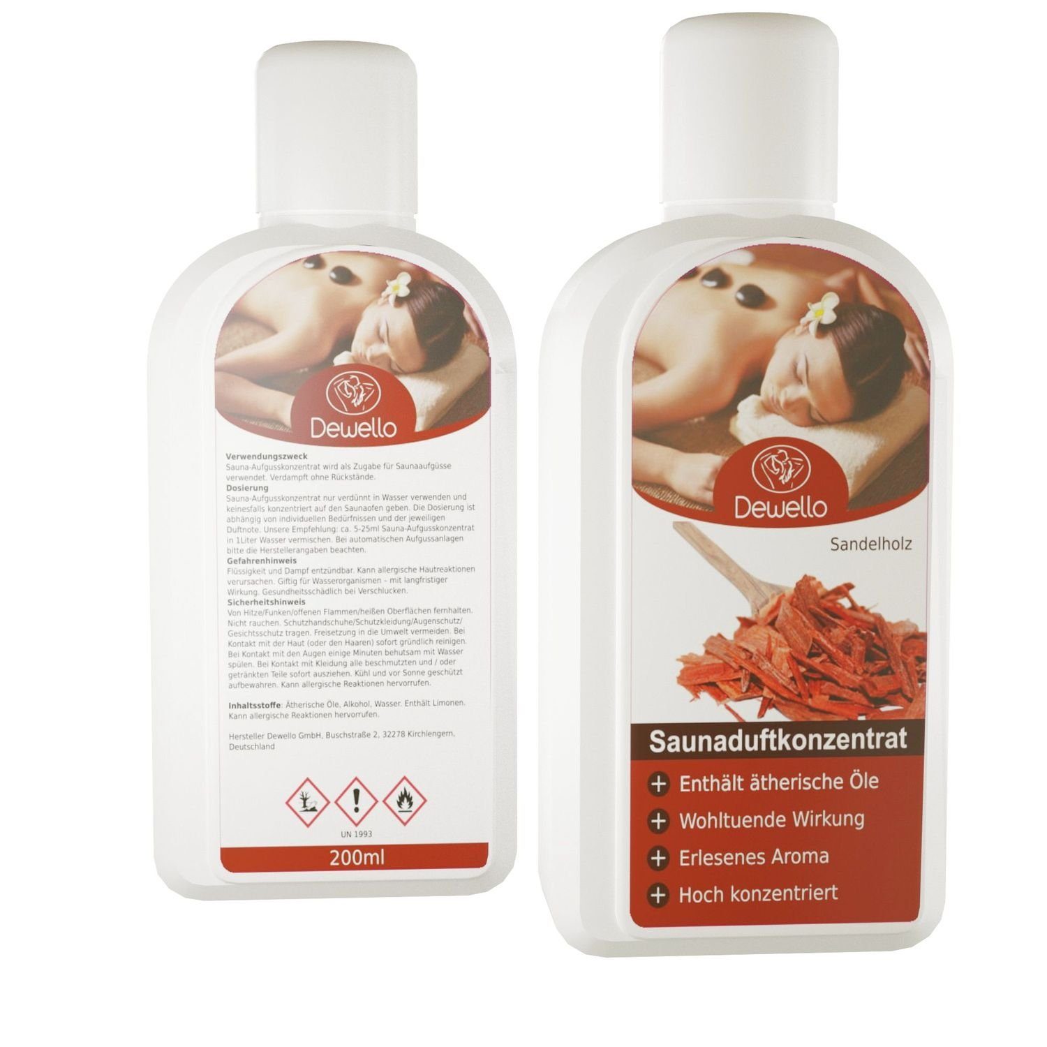 Dewello Sauna-Aufgussset Duftöl, Saunaaufguss Konzentrat mit verschiedenen Aromadüften 200ml (Sandelholz)