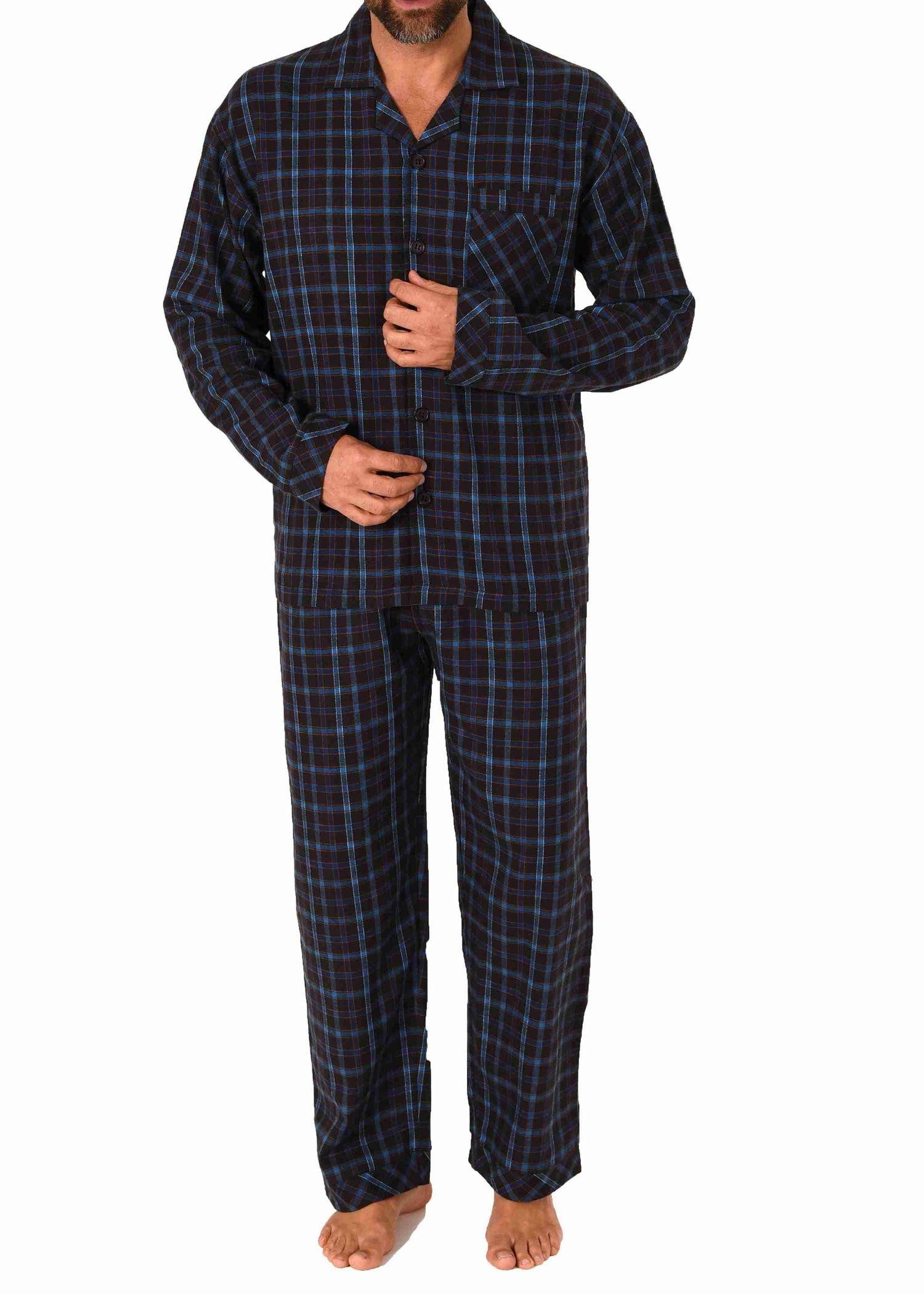 Normann Pyjama Herren langarm Flanell Pyjama Set Schlafanzug zum durchknöpfen