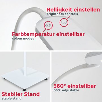 B.K.Licht LED Stehlampe, Dimmfunktion, Memoryfunktion, mehrere Helligkeitsstufen, LED fest integriert, Kaltweiß, Neutralweiß, Warmweiß, LED Stehleuchte dimmbar schwenkbar inkl. 8W 600lm Memory & Touch weiß