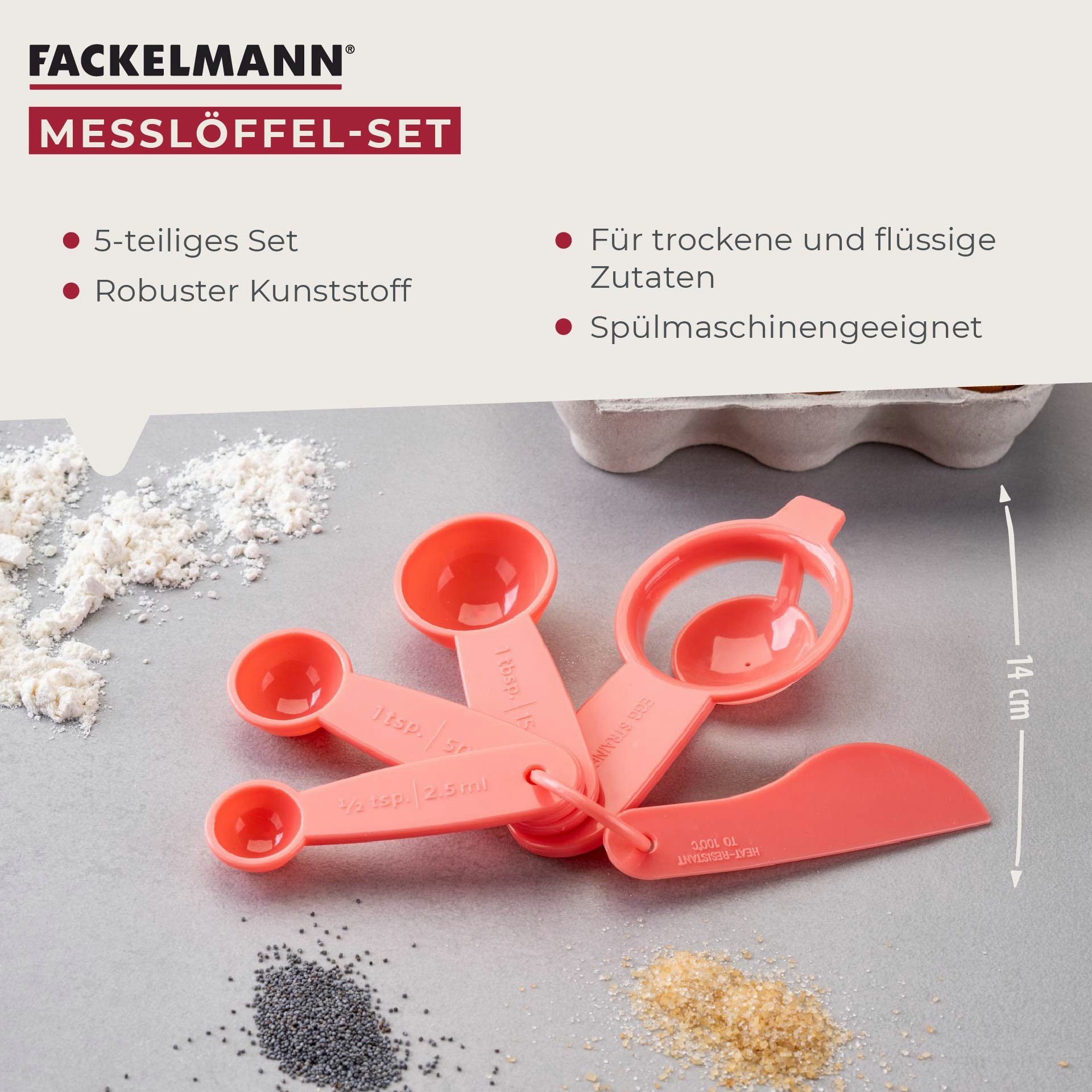 FACKELMANN Messlöffel Set, Dosierlöffel, Abmesser, Küchenhelfer