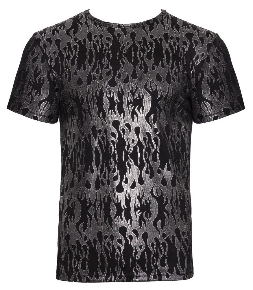 Muskelshirt Kurzarmshirt mit Flammenmuster im Metallic-Design - silber
