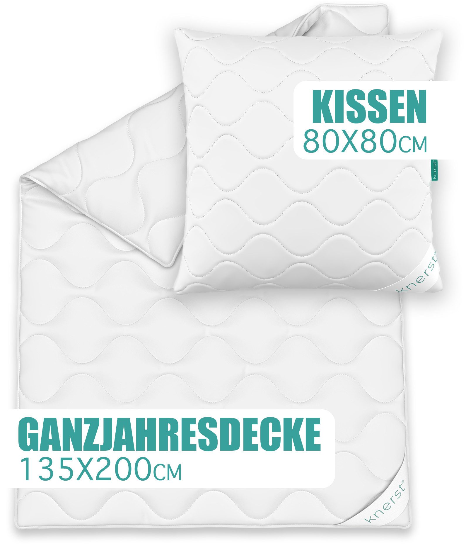 KNERST Bettdecke + Kopfkissen 80x80cm, und Bettdecke 135x200cm, allergikerfreundlich, Füllung: 100% Polyester, bis zu 90°C waschbar, trocknergeeignet, hypoaller – Bild 5 von 5