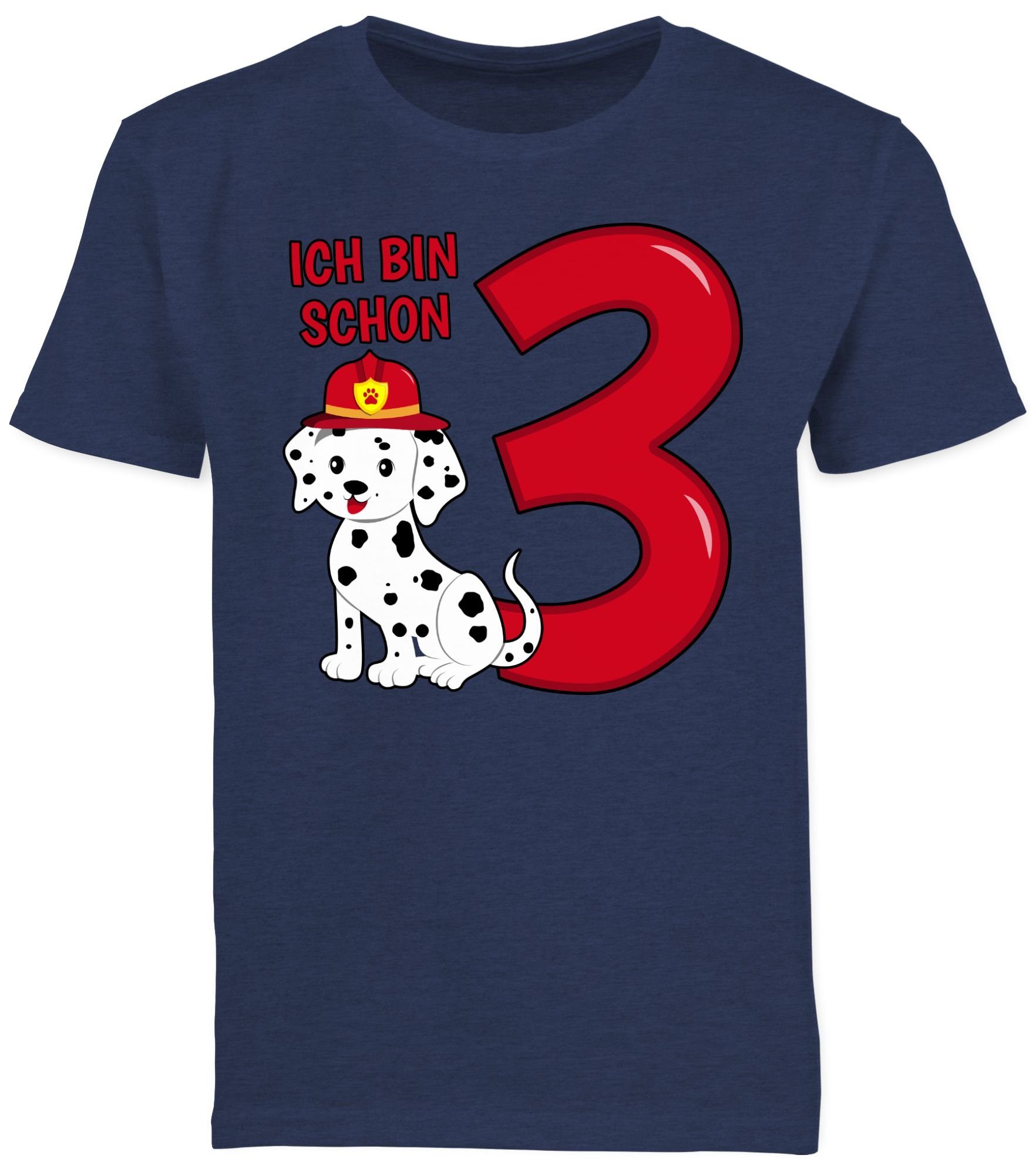 Shirtracer T-Shirt Ich bin Geburtstag drei Dunkelblau Hund Meliert 03 schon Feuerwehr 3