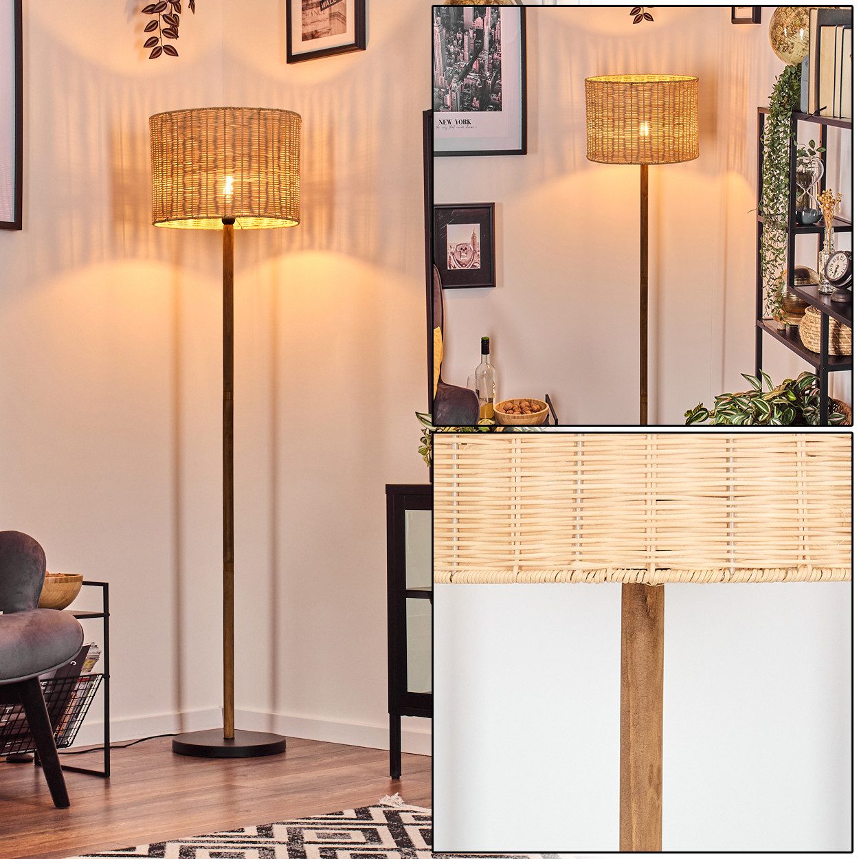 Stehlampe Stehlampe im skandinavischen Design aus Rattan/Korbgeflecht