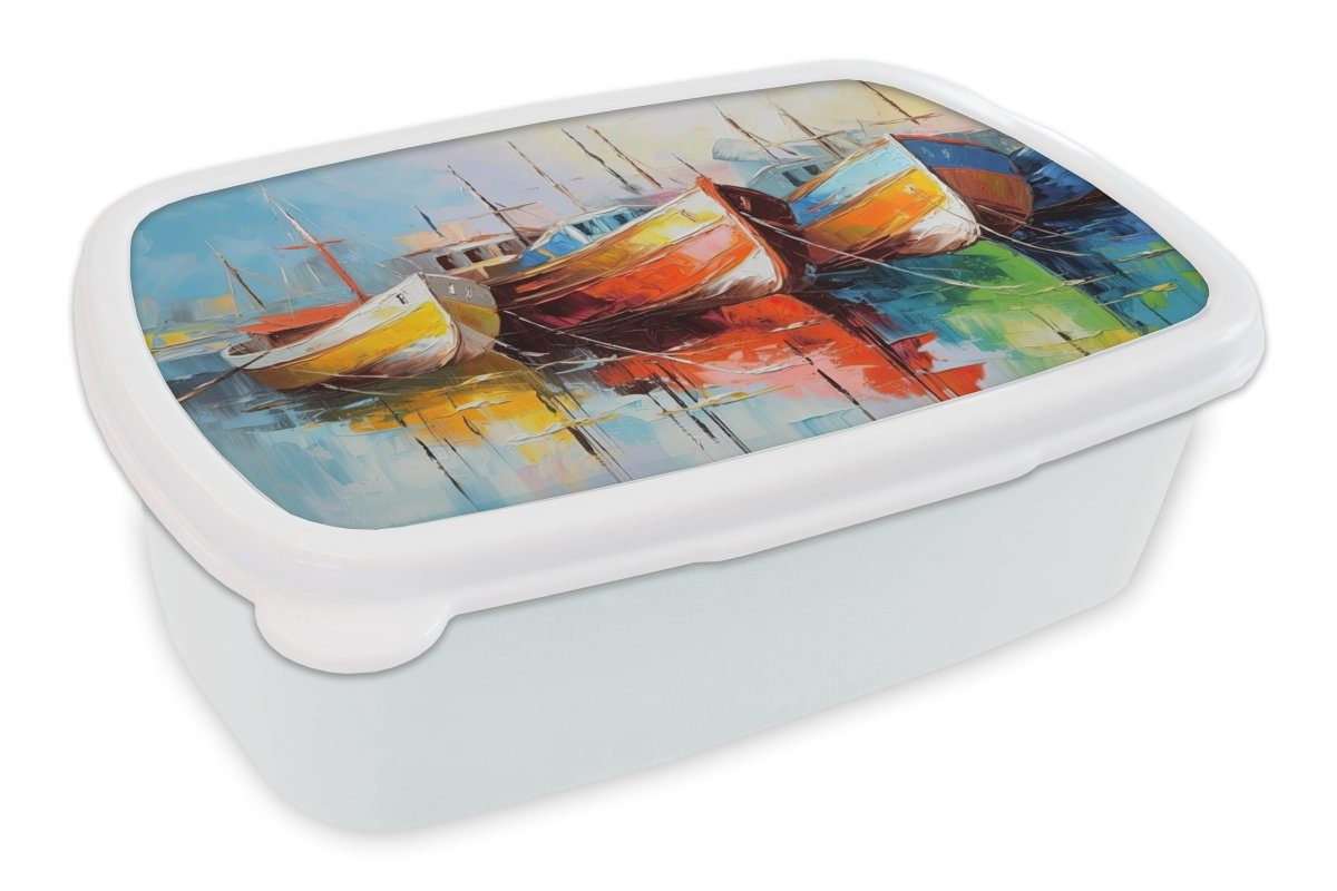 MuchoWow Lunchbox Boote - Kunst - Malerei, Kunststoff, (2-tlg), Brotbox für Kinder und Erwachsene, Brotdose, für Jungs und Mädchen weiß