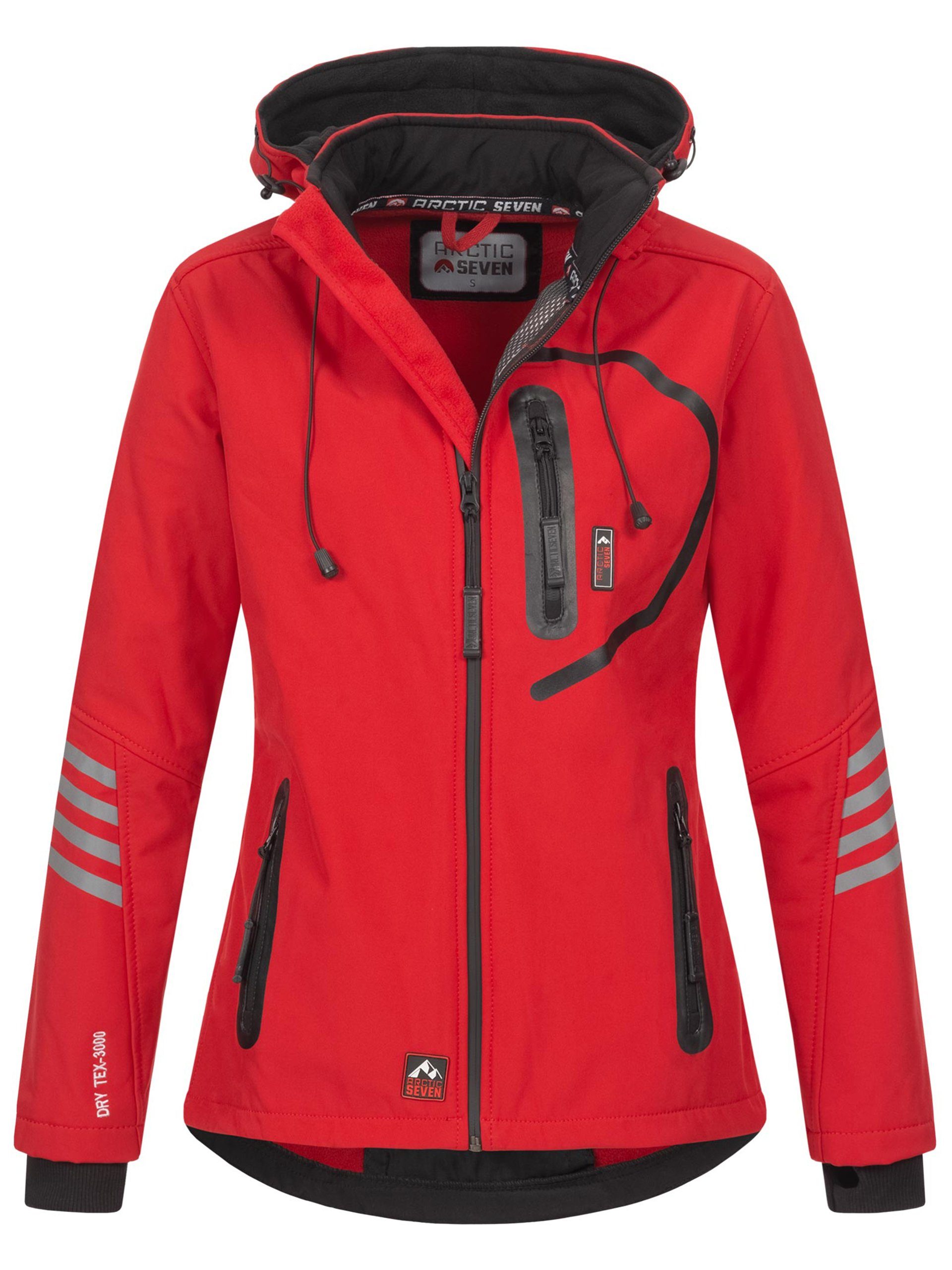 ASNicolia Outdoorjacke - funktionale abnehmbarer Schwarz Seven Rot mit Kapuze Arctic Softshelljacke