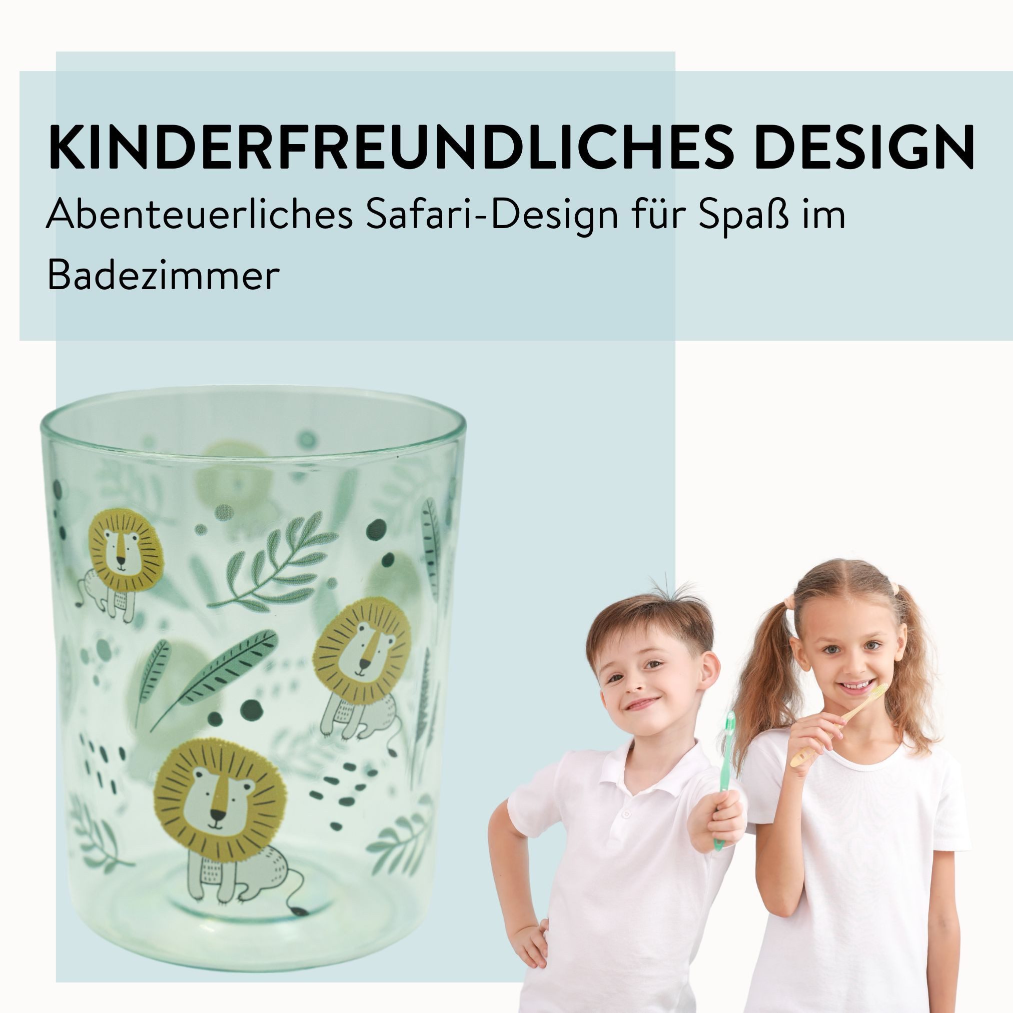 PARSA Beauty Zahnputzbecher Kids Zahnputzbecher Safari, bruchsicherer Becher mit buntem Tiermotiv