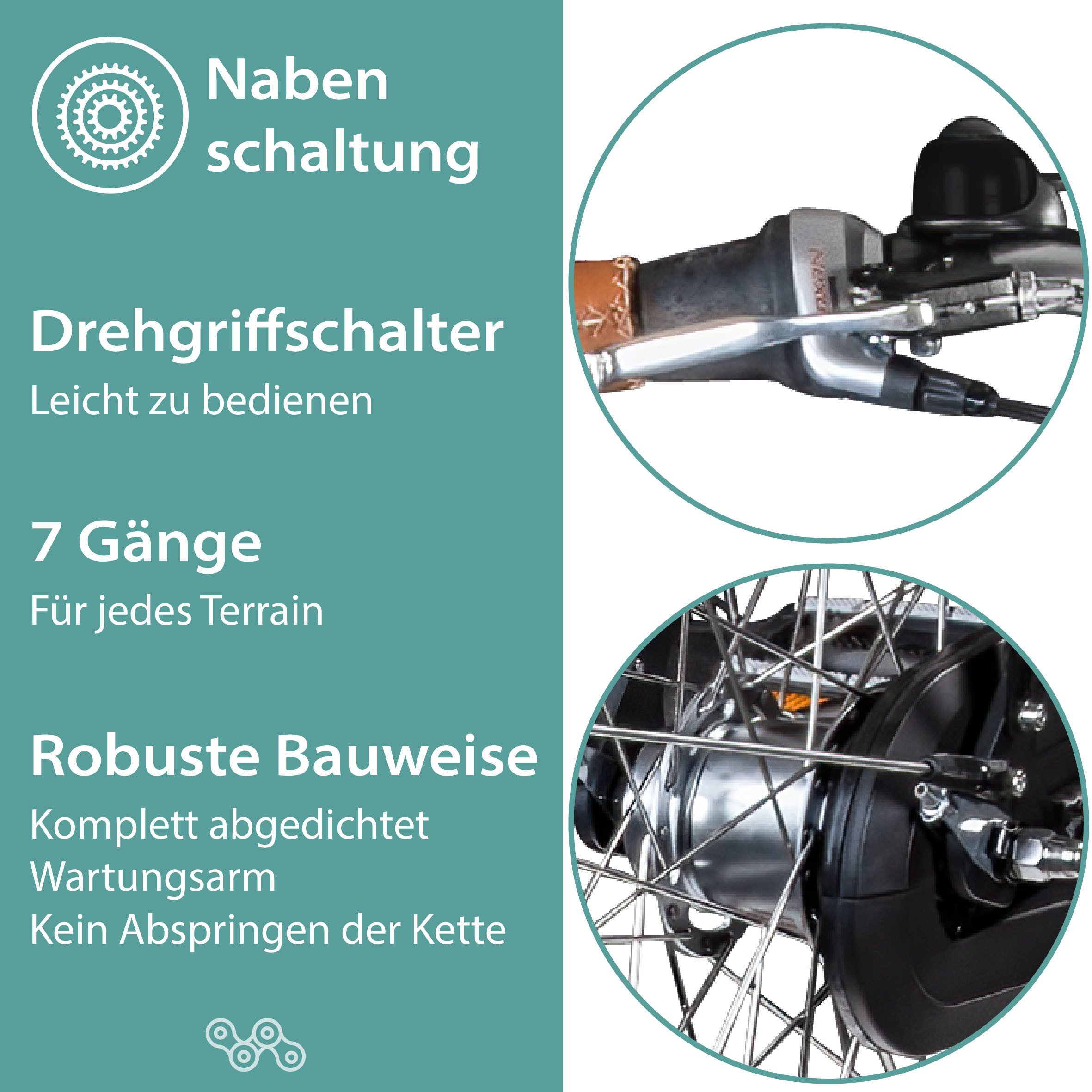 Tretwerk E-Bike Cityrad Aurora, 7 Gang, Nabenschaltung, Frontmotor, 522 Wh, Pedelec, Elektrofahrrad für Damen und Herren