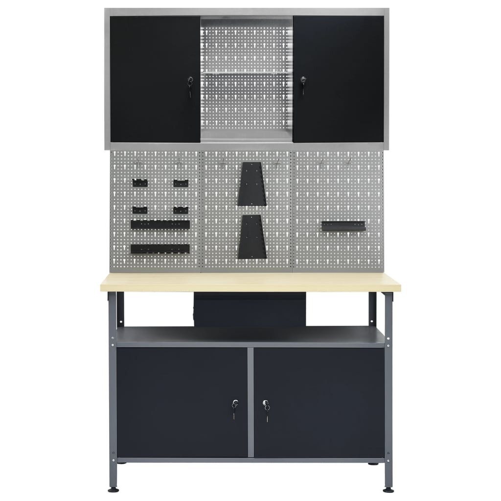 vidaXL Werkbank Werkbank mit 3 Werkzeugwänden und 1 Wandschrank, (1-tlg)