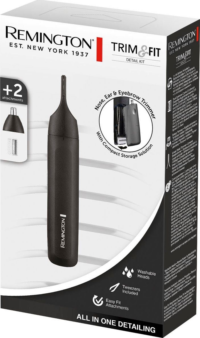 Remington Elektrogesichtshaarentferner Trim & Fit Detail Kit NE8000, Aufsätze: 2, Damen und Herren, batteriebetrieben (1xAA inklusive), Pinzette & Kamm