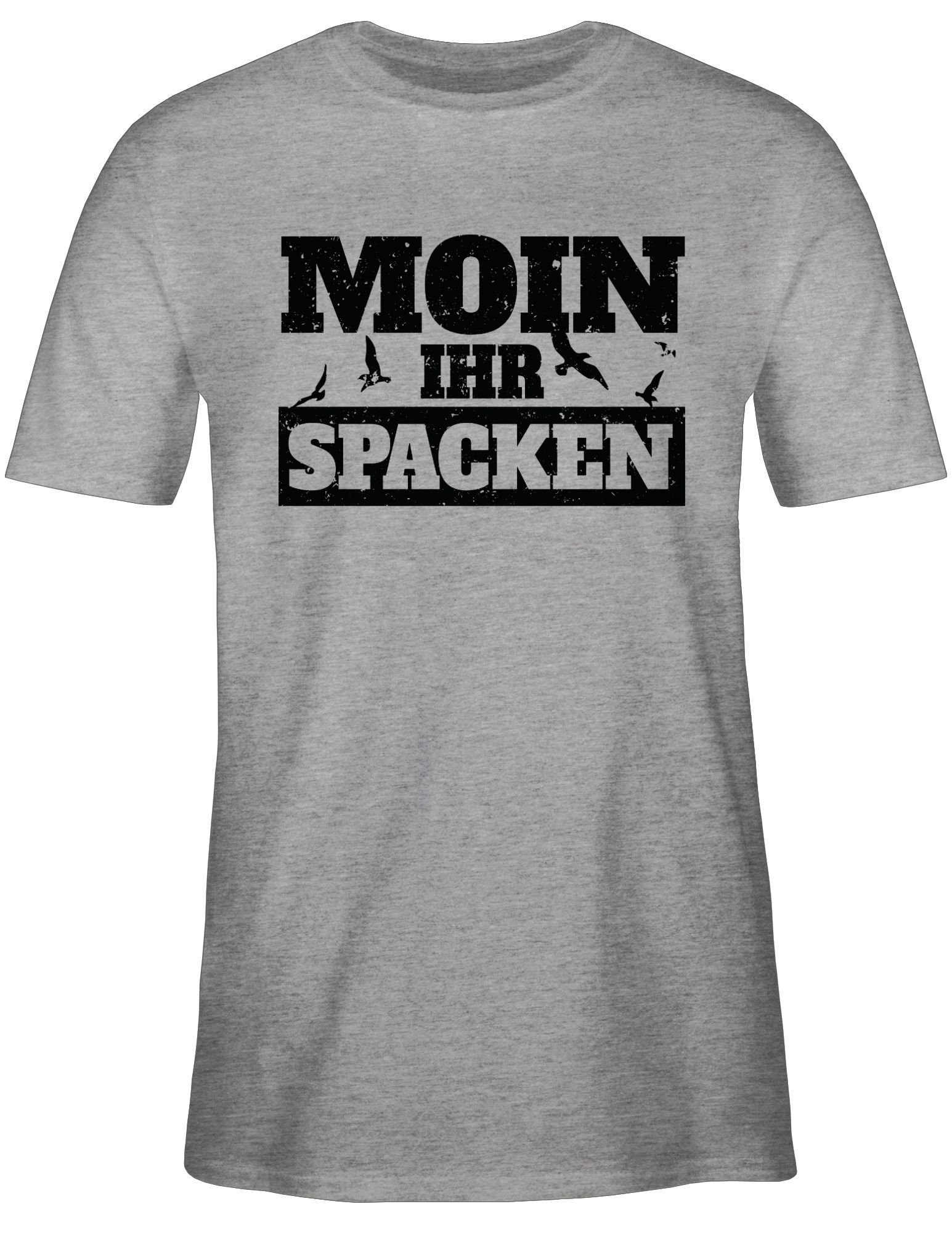 Grau meliert Shirtracer ihr Sprüche Moin T-Shirt - Statement Spacken 02 schwarz