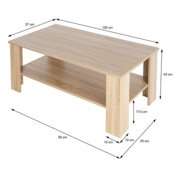 ML-DESIGN Couchtisch Sofatisch Wohnzimmertisch Beistelltisch Kaffeetisch Tisch mit Stauraum, Sonama Eiche Geräumig mit Ablage 100x57x43cm Rechteckig Modern