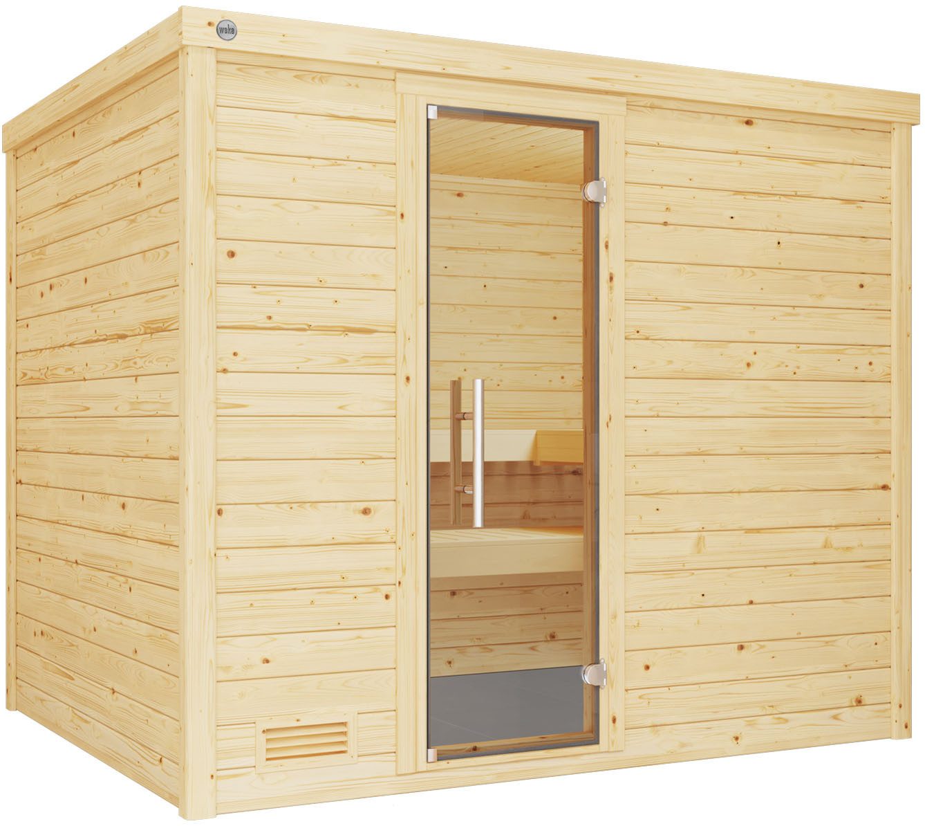 weka Sauna Massivholzsauna BERGEN 3, BxTxH: 245,5 x 195 x 205 cm, 45 mm, Blockbohlen, moderne Ganzglastür