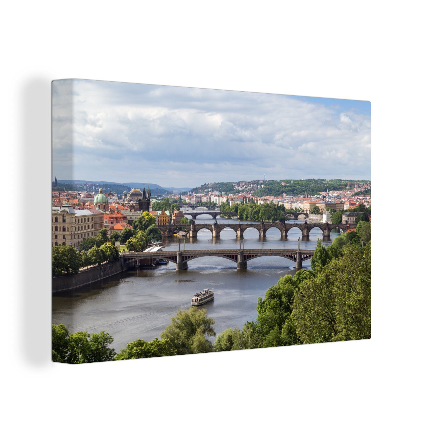 OneMillionCanvasses® Leinwandbild Wolken - Prag - Brücken, (1 St), Wandbild Leinwandbilder, Aufhängefertig, Wanddeko, 30x20 cm
