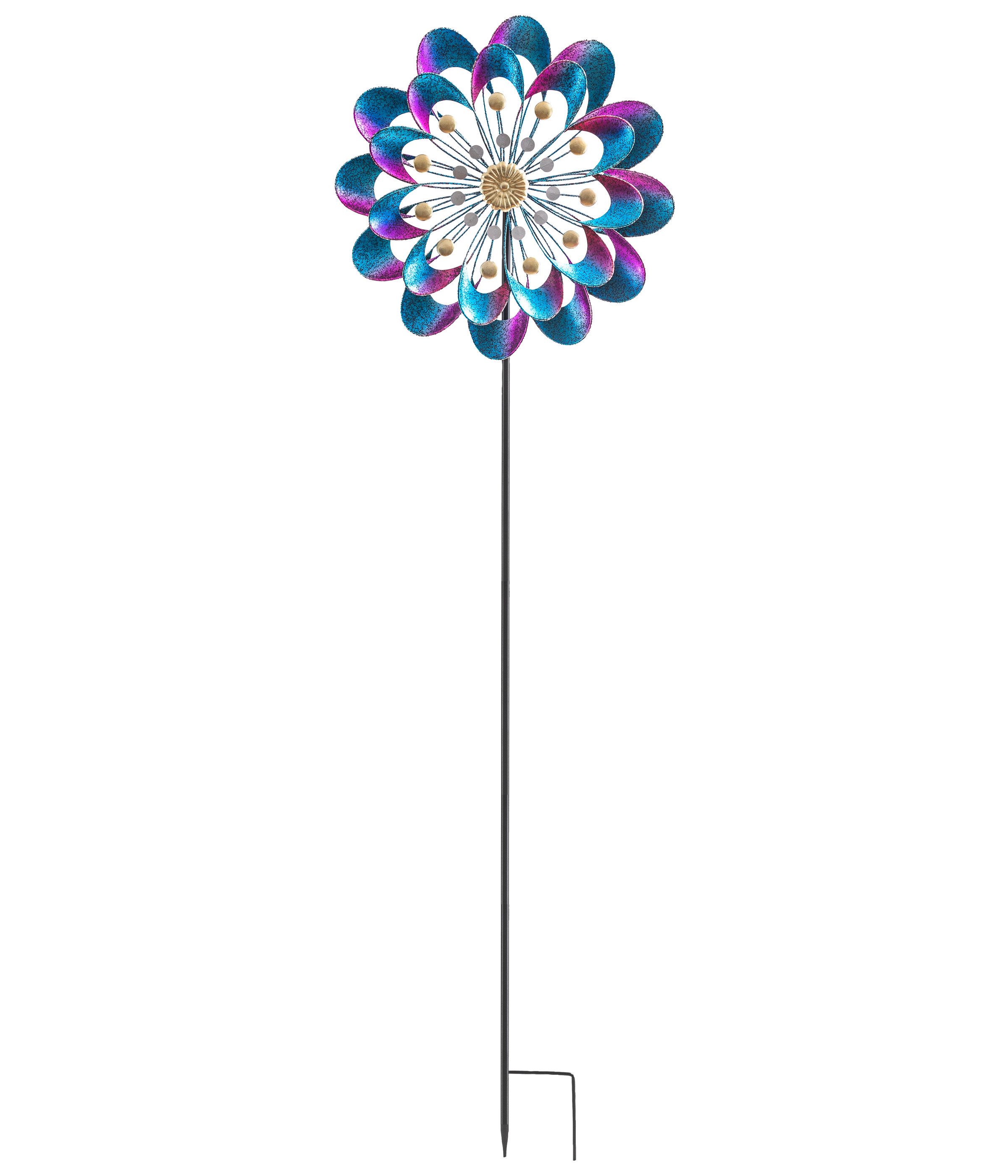 Dehner Gartenstecker Dekostab Diana, Ø 38 cm, Höhe 133.5 cm, Eisen, blau elegantes Windspiel, frostbeständig