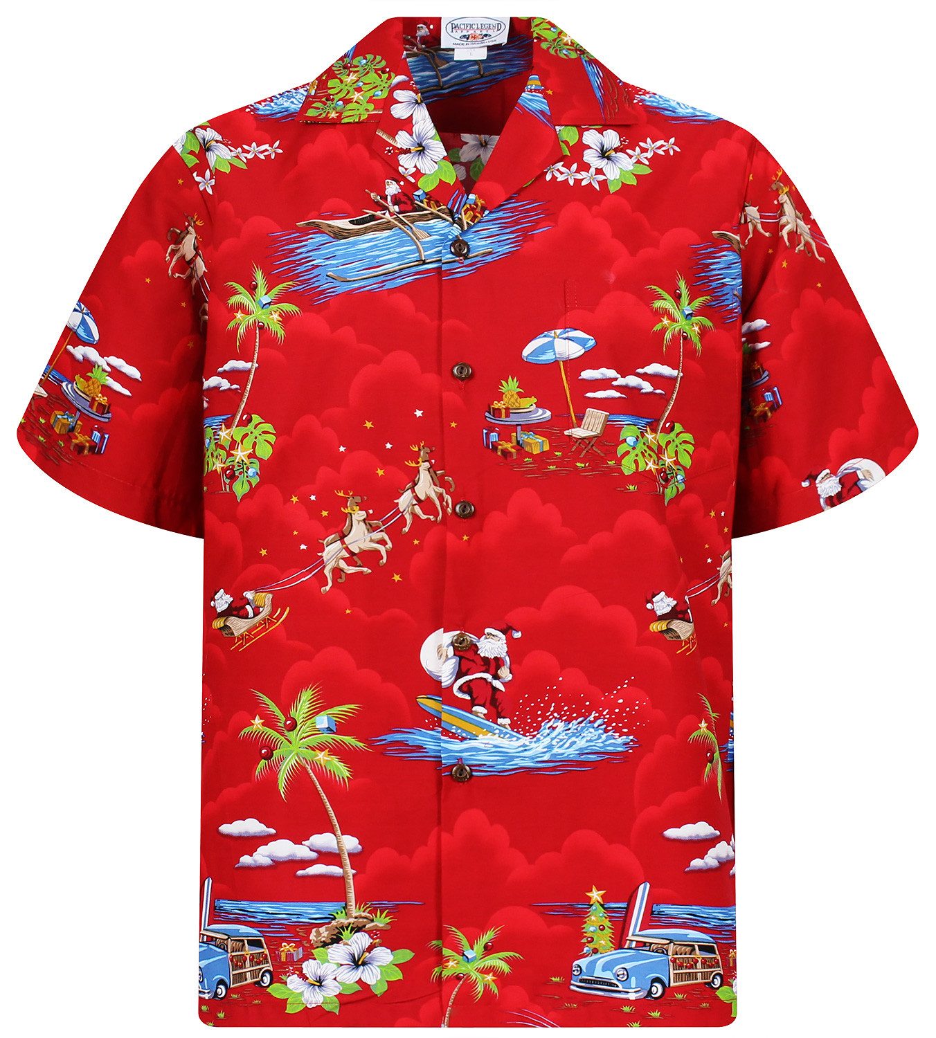 Pacific Legend Hawaiihemd Christmas Allover Original Hawaiihemd mit 100% Kokosnuss-Knöpfen