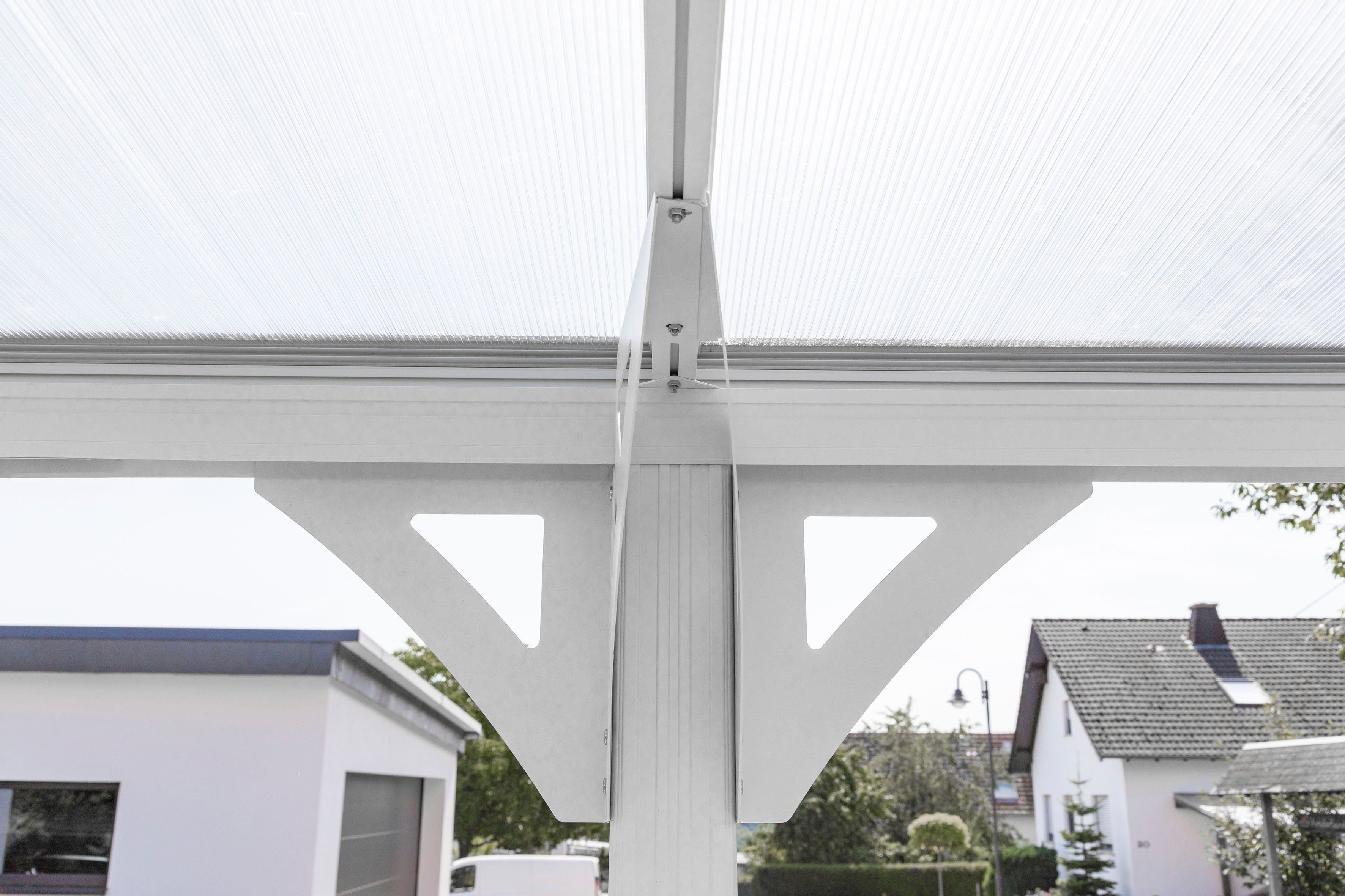 WESTMANN Einzelcarport Flachdach, aus Regenrinne Aluminium, und 305x503 cm, Einfahrtshöhe, Schrauben-Kit inkl. 217 cm BxT