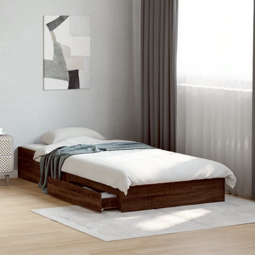 vidaXL Bett, Bettgestell mit Schubladen Braun Eichen-Optik 75x190 cm günstig online kaufen