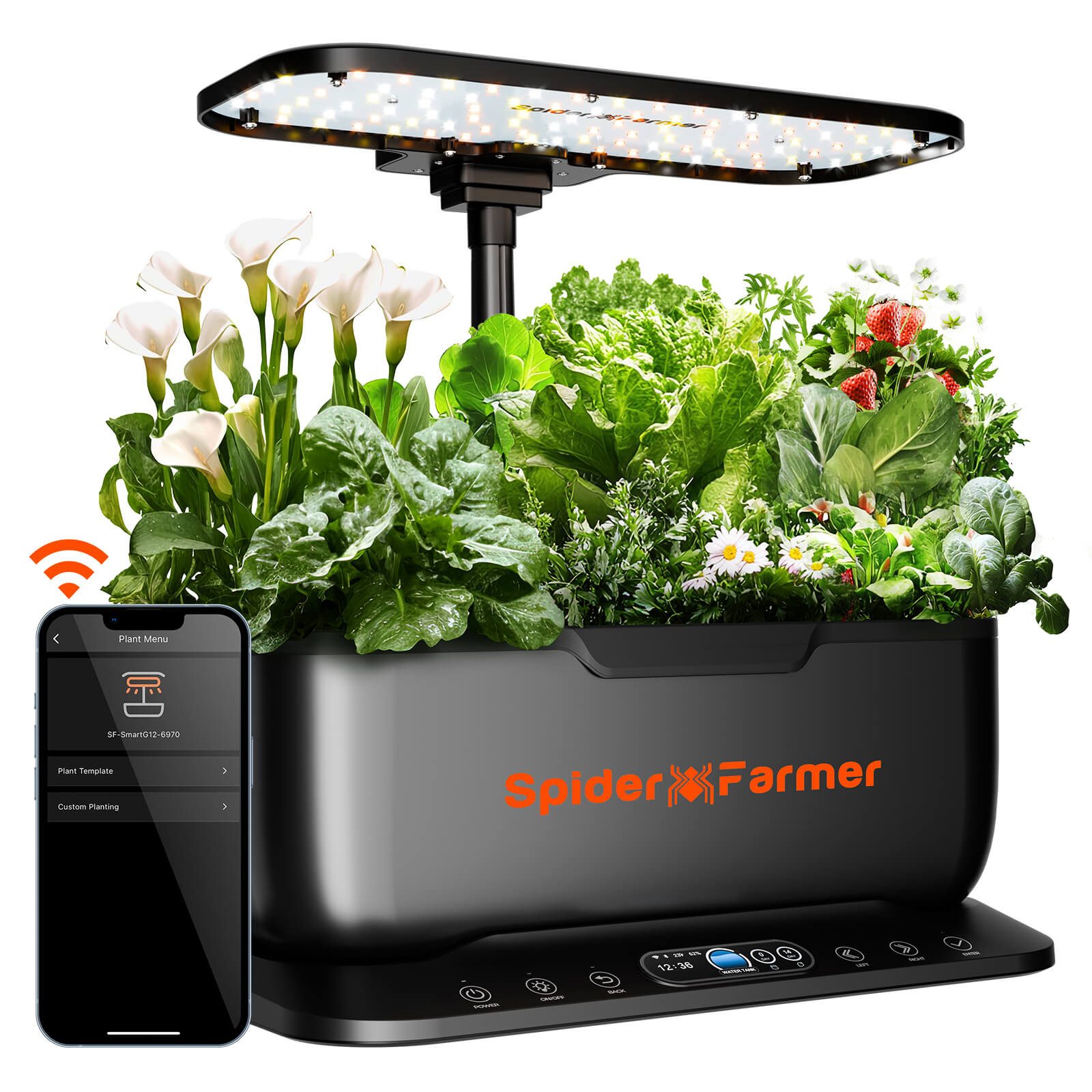 Spider Farmer Gewächshaus Spider Farmer SmartG12 Hydroponiksystem mit App-Steuerung, Anzuchtstation mit 12 Pflanzplätzen