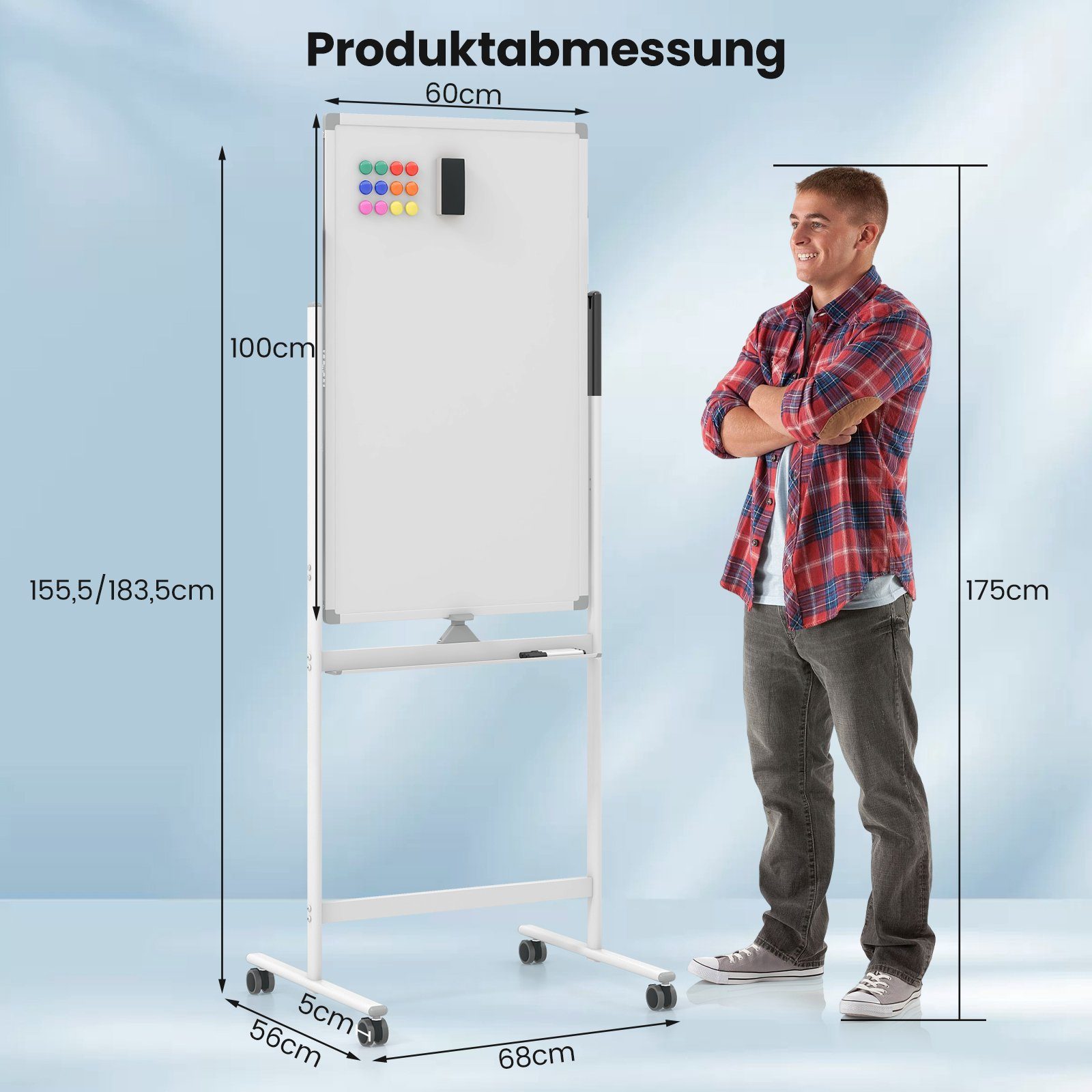 COSTWAY Wandtafel, doppelseitig, höhenverstellbar, inkl. Zubehör, 60x100cm