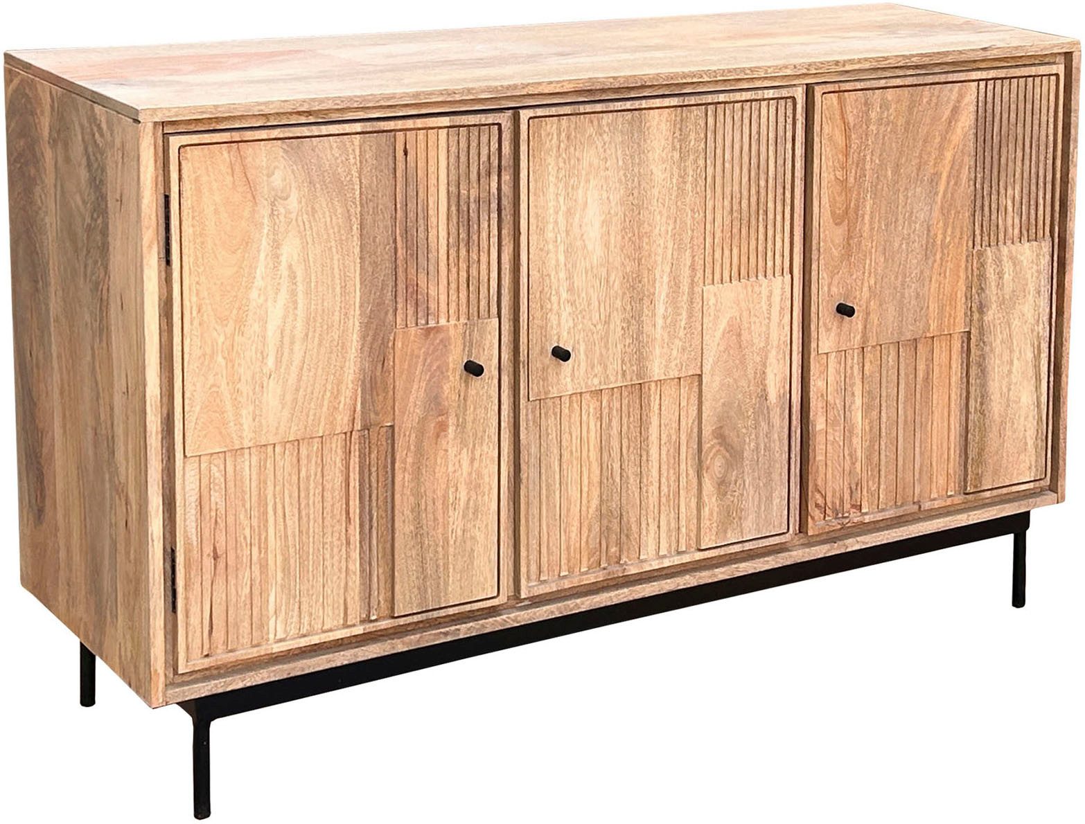 SIT Sideboard Kommode – Massives Holz mit Lamellen‑Front & kunstvollen Schnitzereien (1 St), Massives Lamellen‑Sideboard mit kunstvollen Schnitzereien & Stauraum