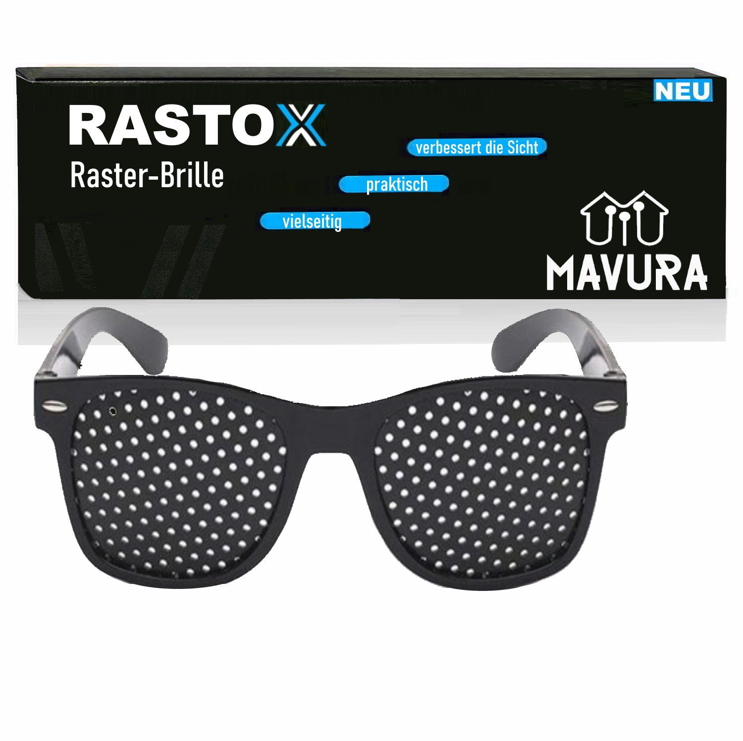 MAVURA Brille RASTOX Raster-Brille Loch Brille Gitter Augentraining Entspannung, Gitterbrille schwarz