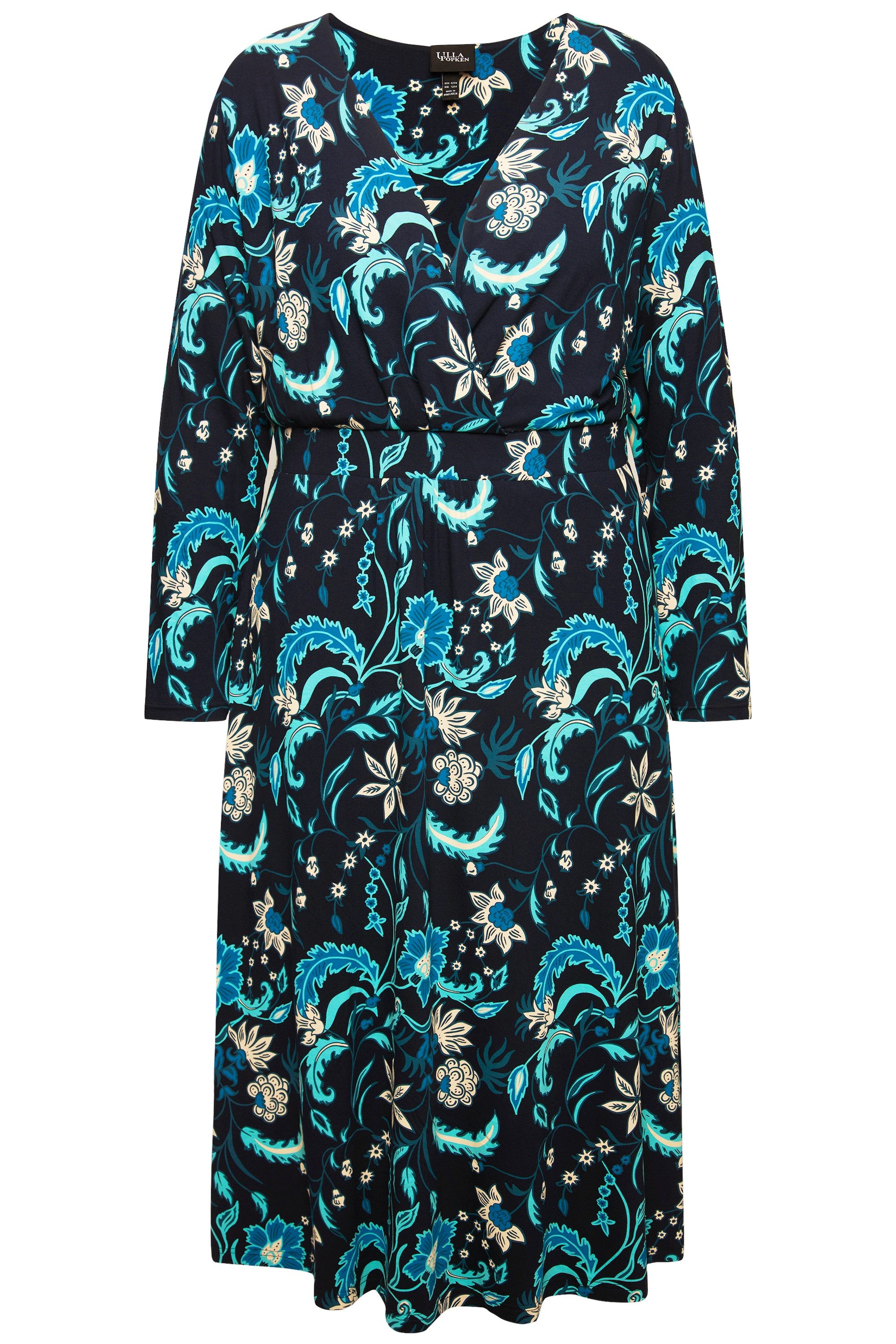 Ulla Popken Midikleid Jersey-Midikleid A-Linie V-Ausschnitt günstig online kaufen