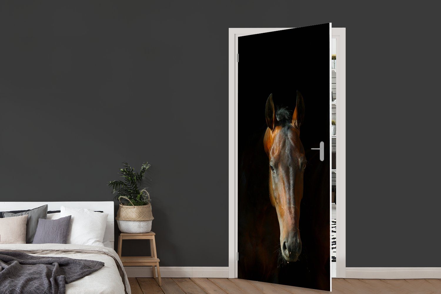 Tiere bedruckt, - Pferde - für Tür, Fototapete Matt, cm Türaufkleber, St), 75x205 Braun, (1 MuchoWow Türtapete