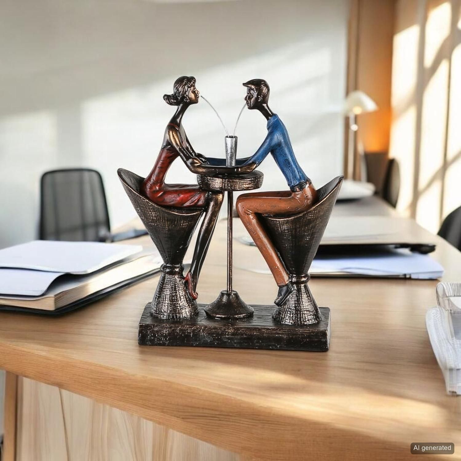 Casablanca by Gilde Dekofigur Skulptur "Table for two" (1 St), Bunte Kleidung, Antikfinish, Holzoptik-Basis – Bild 4 von 5