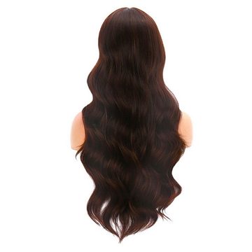 AUKUU Kostüm-Perücke Beliebte Perücke für Damen kleine Spitzeperücke große, gewellte braune lange lockige Haare Chemiefaser volle
