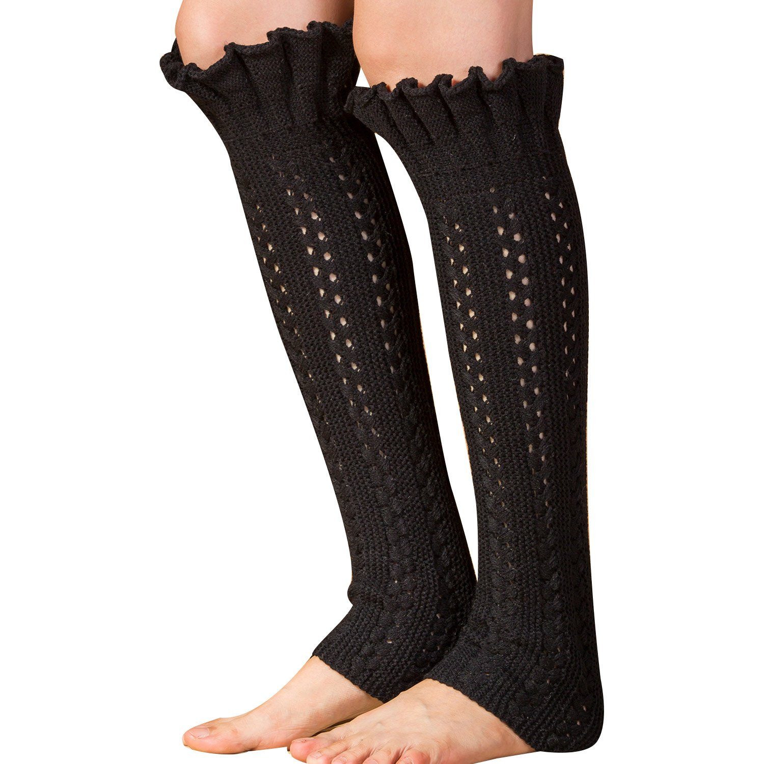 Daisred Beinstulpen Stulpen Damen Stulpensocken Beinwärmer Strickstulpen Schwarz