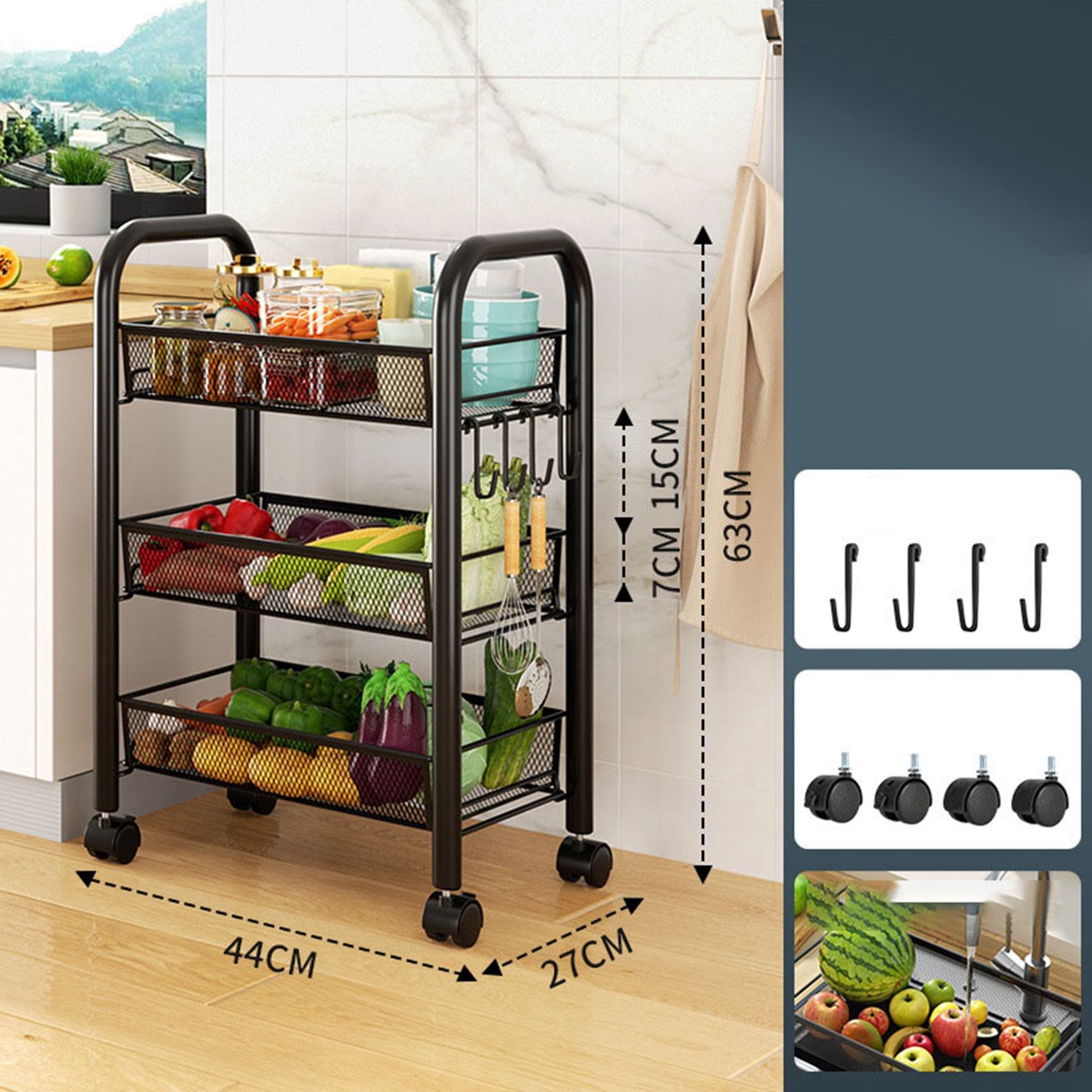 SURFOU Beistellwagen Rollwagen, 3-Etagen Küchenwagen Organizer mit Griff Mu günstig online kaufen