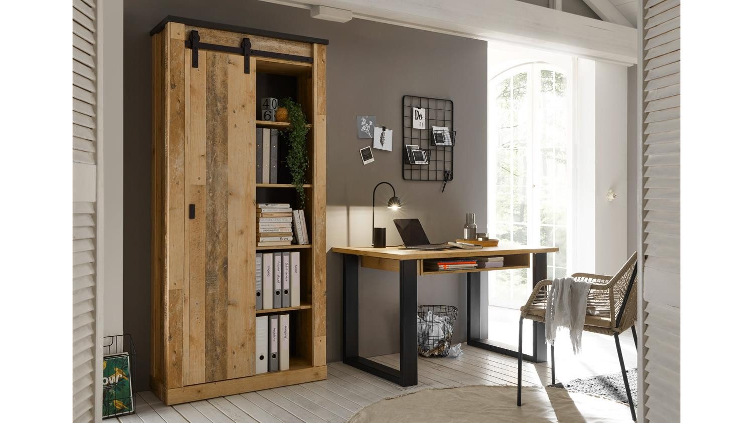 Möbel Akut Büromöbel-Set Büro-Set Sherwood O4 Office Old Style hell und anthrazit, (2-tlg)