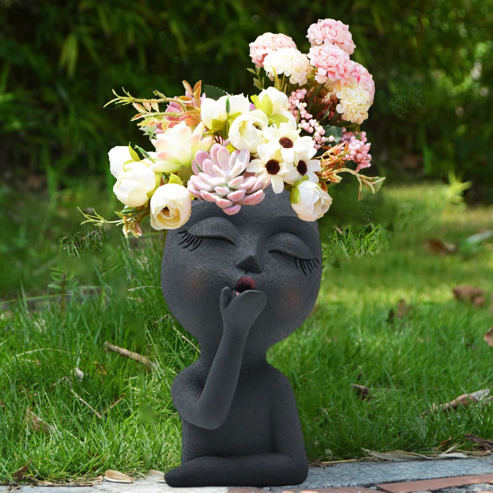 Rutaqian Blumentopf Blumentopf, Kopf-Übertopf mit Drainageloch,für Pflanzen Grey