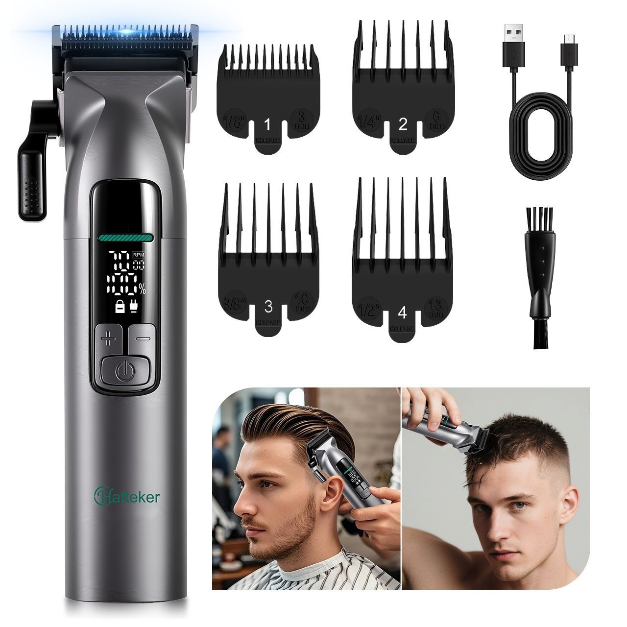 HATTEKER Haarschneider HT-819, Bartschneider Herren, USB Ladefunktion