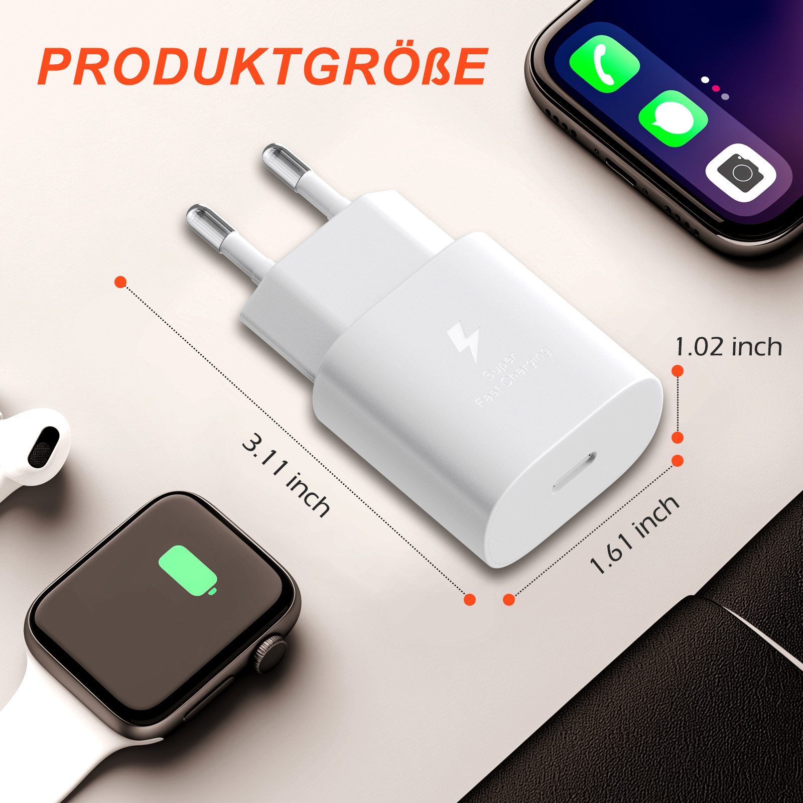 neue dawn 25W USB C Schnellladegerät für Samsung Galaxy S25 S24 S23 S22 S21 S20 USB-Ladegerät (1-tlg., für Samsung A17 A16 A80 A70 A56 A55 A54 A53 A52s A35 A34  – Bild 4 von 5