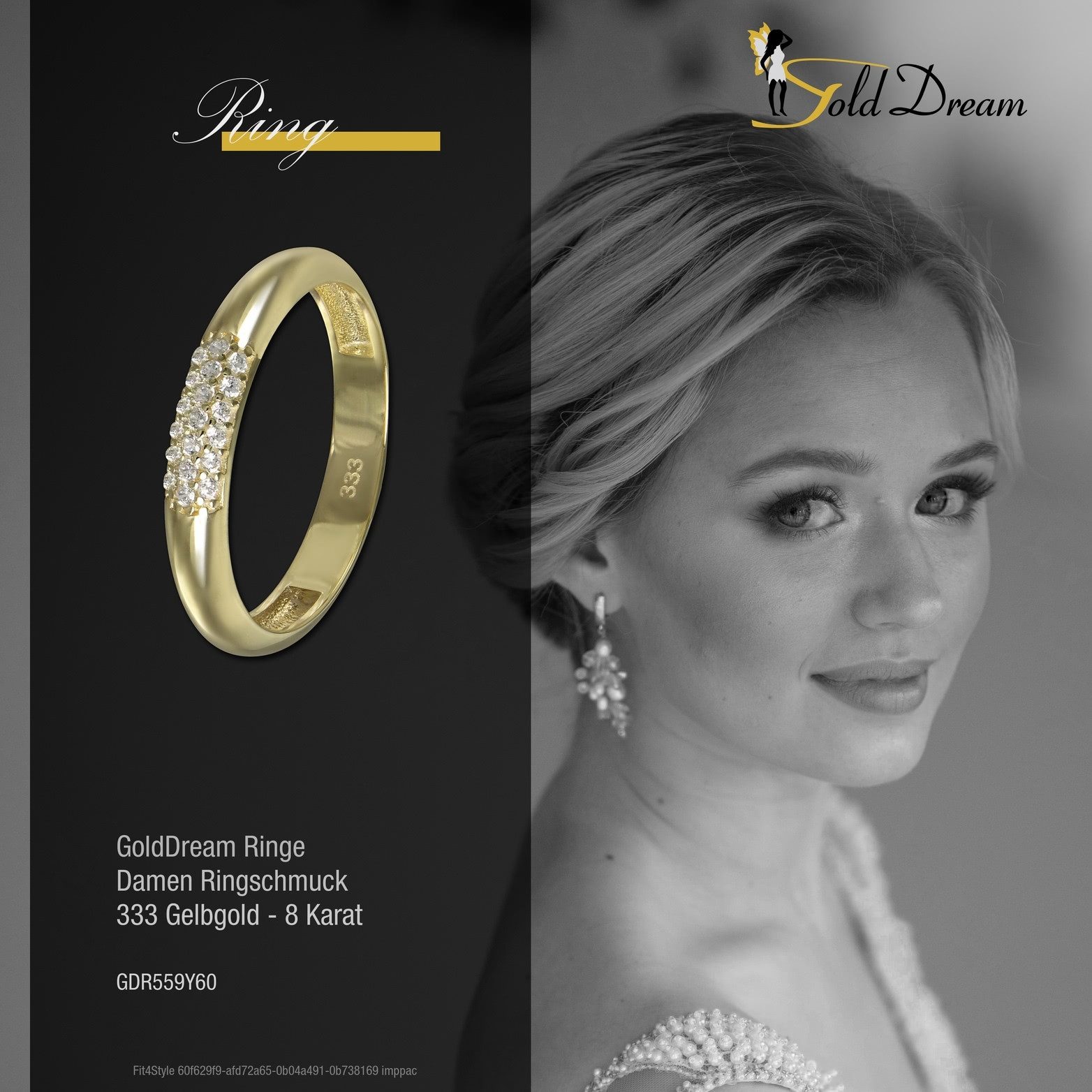 GoldDream Goldring GoldDream Gold Ring 3-reihig Zirkonia, Fingerring 333 Gelbgold 8 Karat 3-reihig Zirkonia Damen Ringschmuck