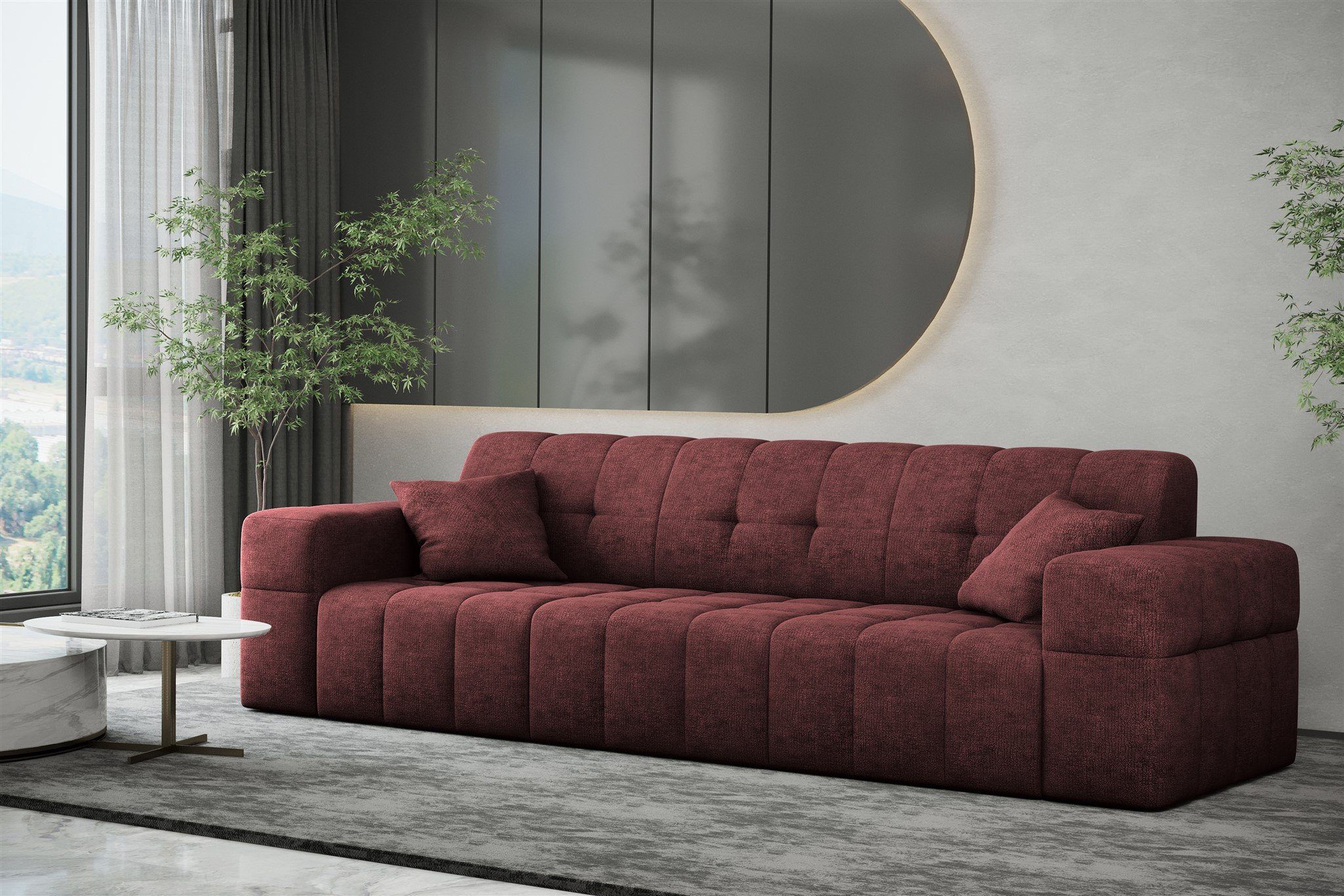 Sofa Sofa in Fun Harmony, Möbel Stoff NANCY 3-Sitzer Bordeauxrot Designer-Sofa Rundumbezug