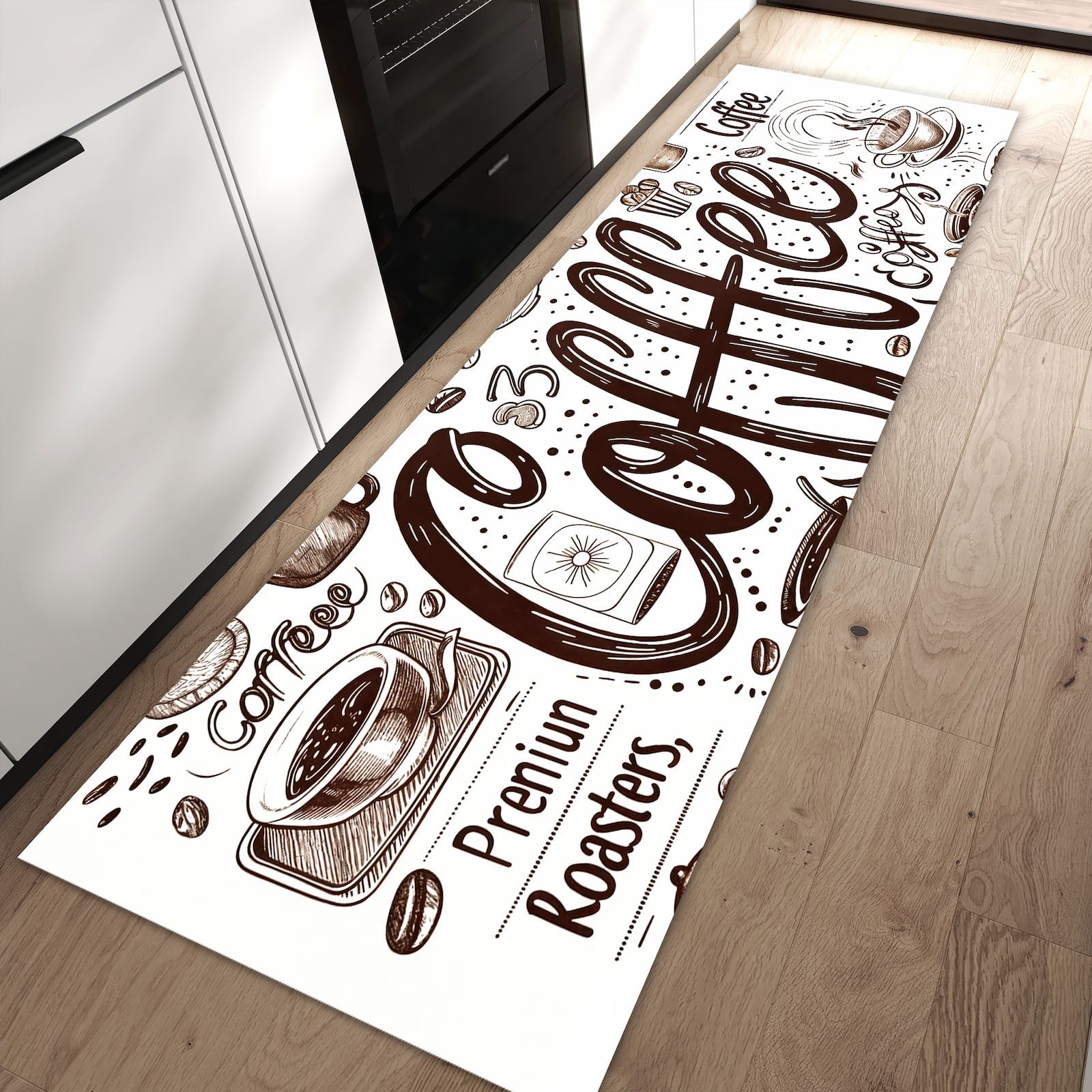 Primedeco Teppich Küchenteppich Kaffee Illustration PVC rutschfest abwaschbar Läufer, Rechteckig, Höhe: 3 mm, Pflegeleicht & Wasserabweisend