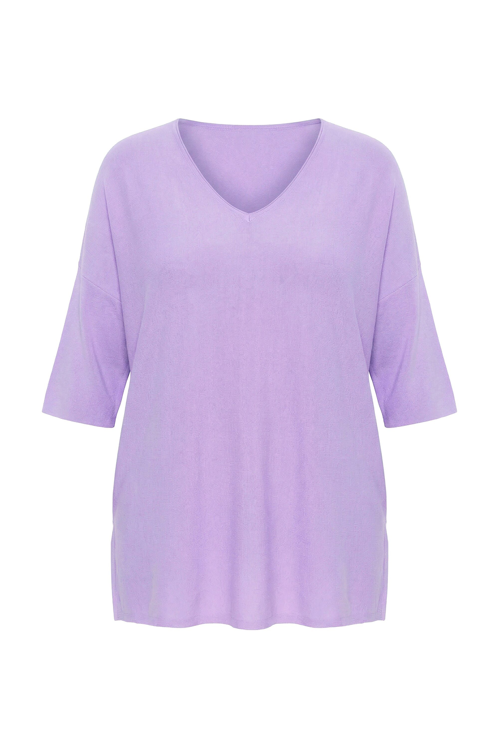 Strickpullover Pullover Oversized V-Ausschnitt Halbarm