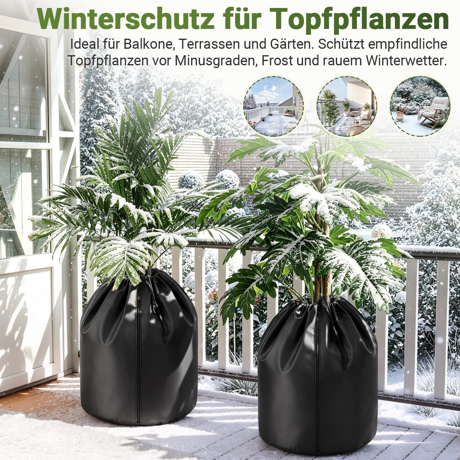 Clanmacy Winterschutzvlies 2er Winterschutz Pflanzen 50x45 cm Schwarz für Kübelpflanzen – Bild 3 von 5