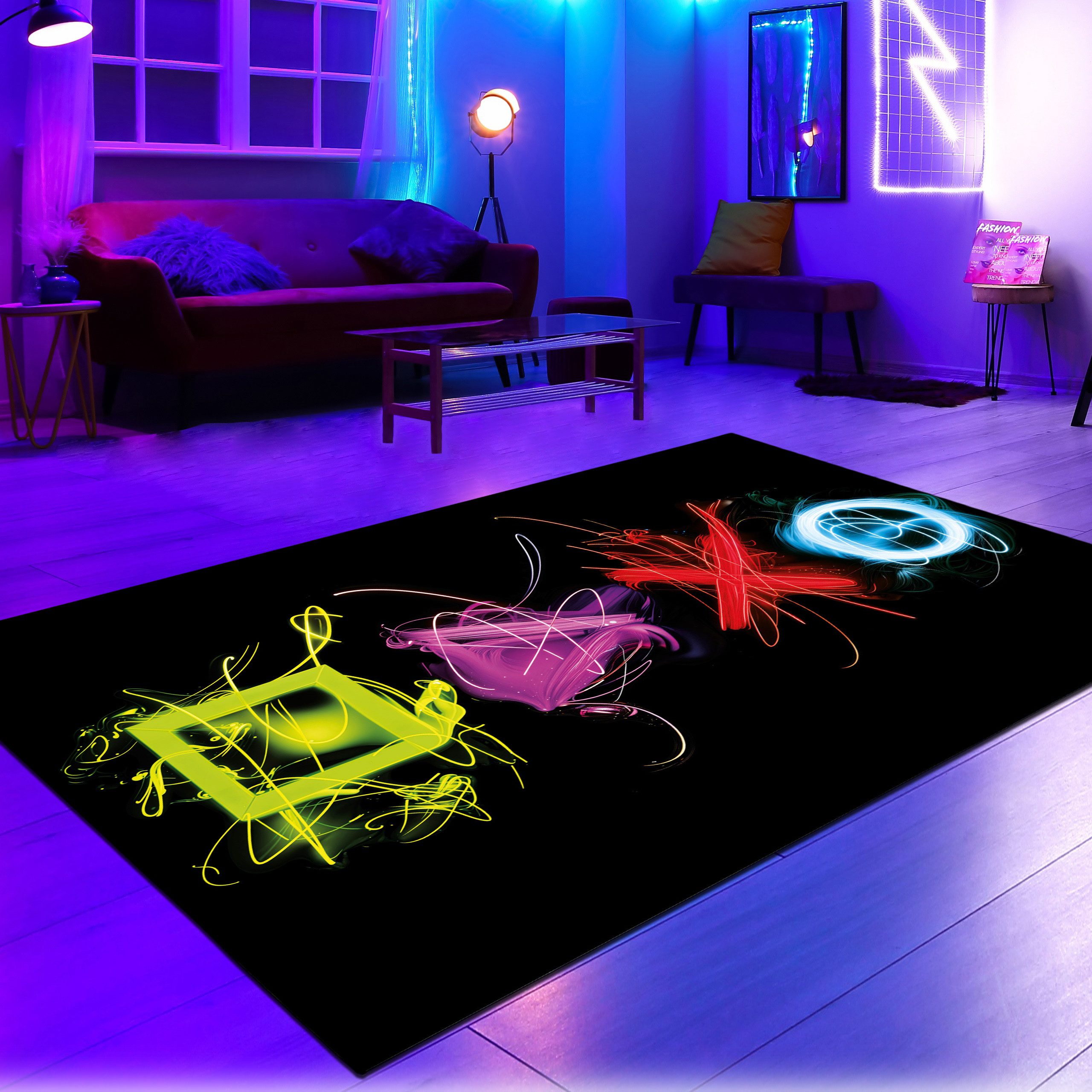 Carpetia Kinderteppich Gaming-Teppich mit lebendigen Neon-Farben und ikonis günstig online kaufen