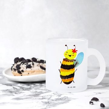 Mr. & Mrs. Panda Teeglas Biene Happy - Transparent - Geschenk, Teetasse aus Glas, Teetasse, Gl, Premium Glas, Liebevolle Gestaltung