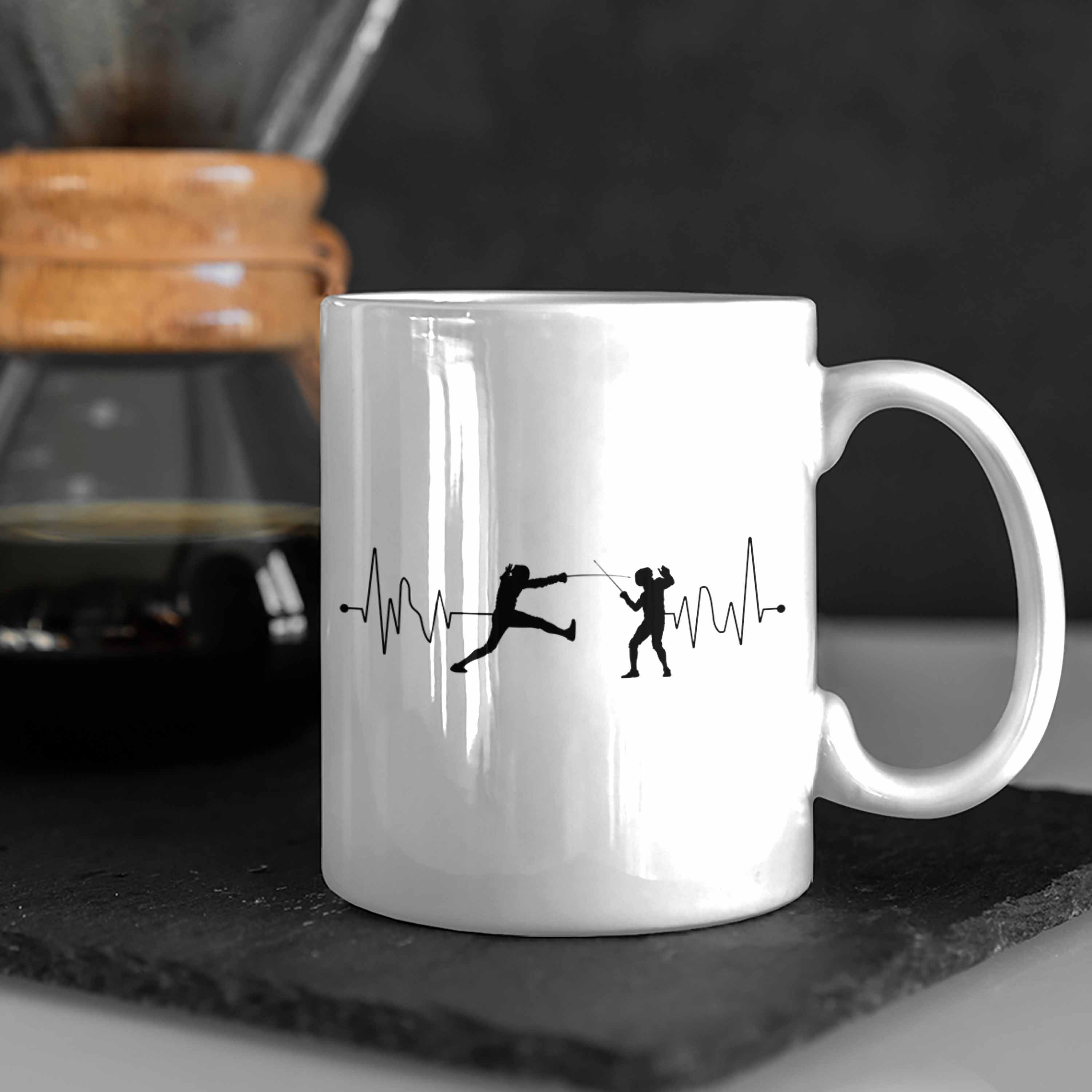 Herzschlag Fechter Geburtstag Geschenkidee Tasse Trendation Weih Geschenk Tasse Weiss Fechten