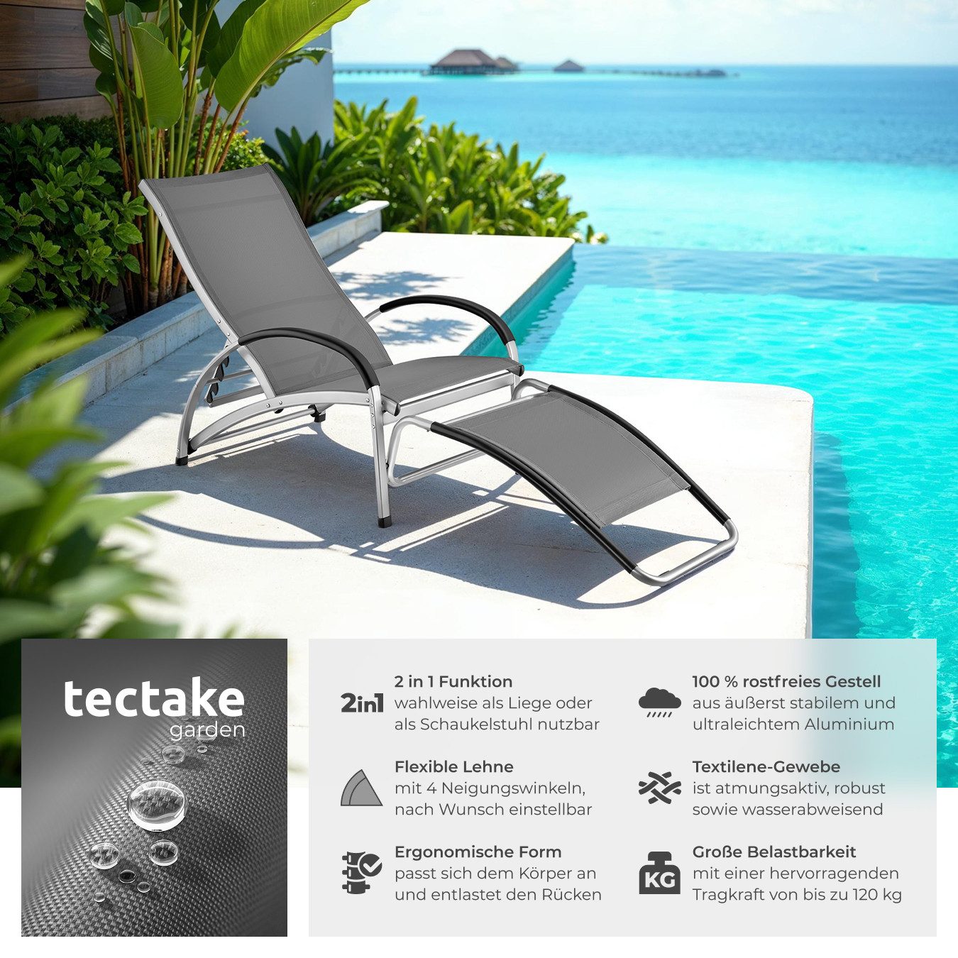 tectake Gartenliege Sonnenliege, 1 St., Komfortable günstig online kaufen
