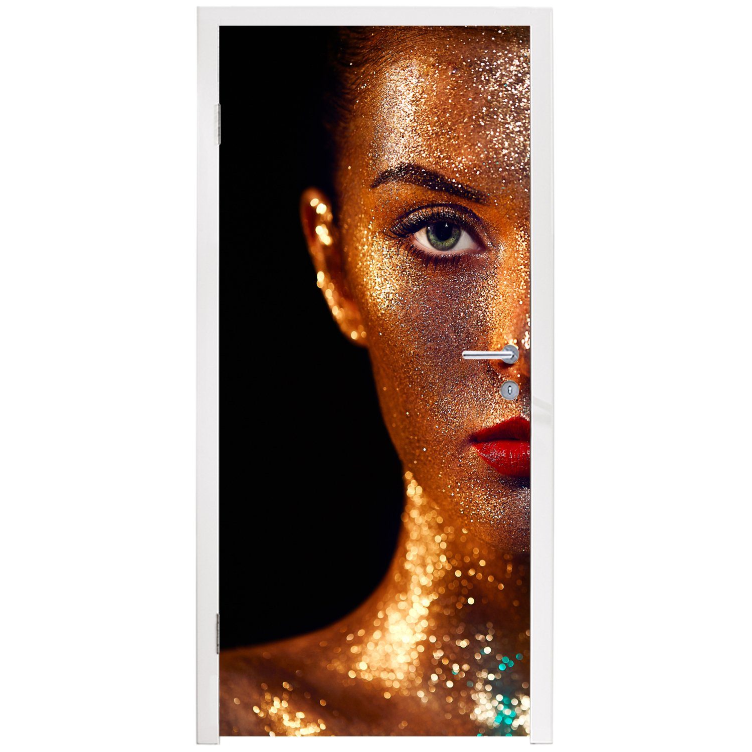 Gold Matt, Kunst, St), Fototapete (1 cm - Tür, Luxus Türaufkleber, - - MuchoWow Make-up bedruckt, - - für Türtapete 75x205 Glitzer Frau