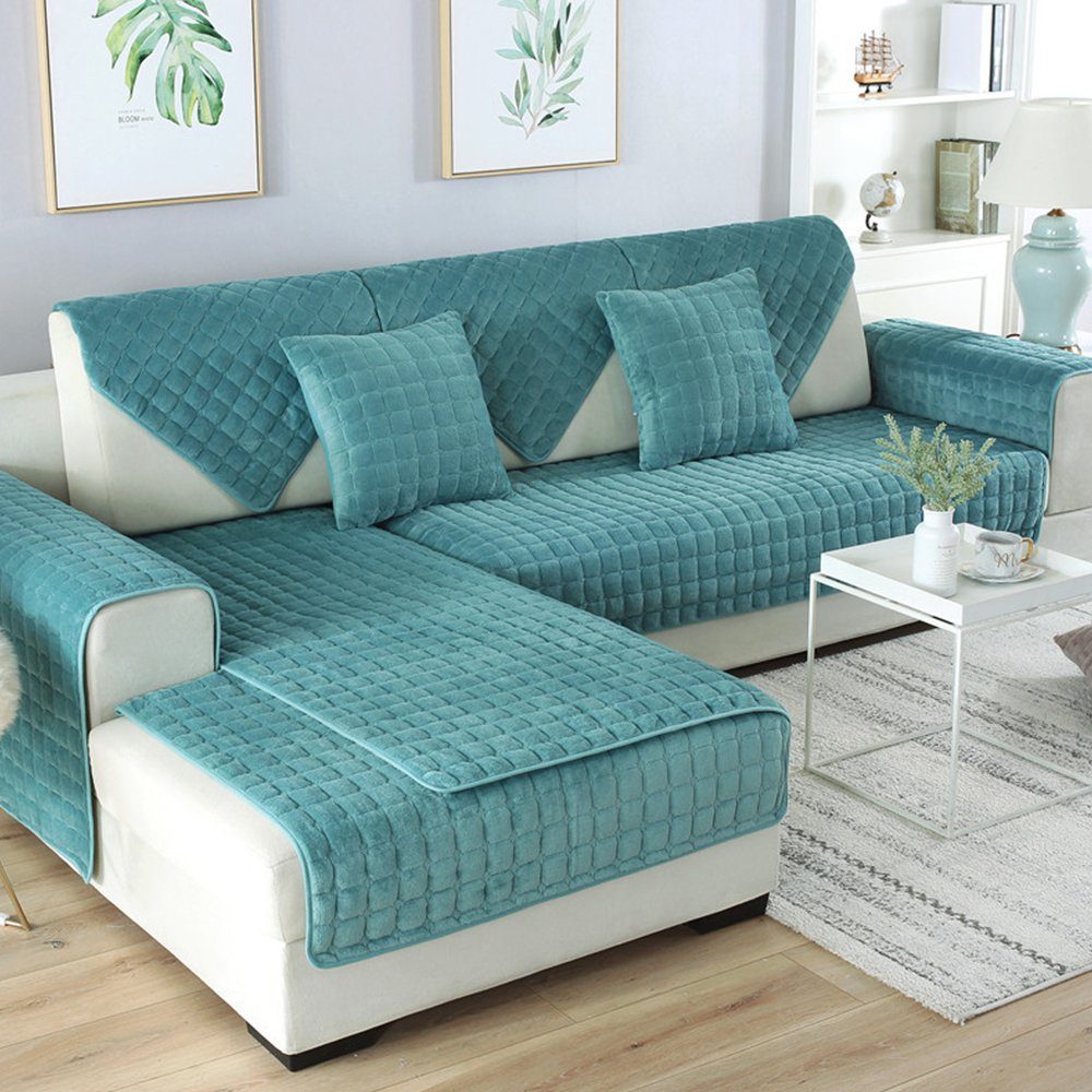 NUODWELL Sofabezug Samt Sofabezug,rutschfest L Form Sofaüberwurf,Couch Bezug Ecksofa